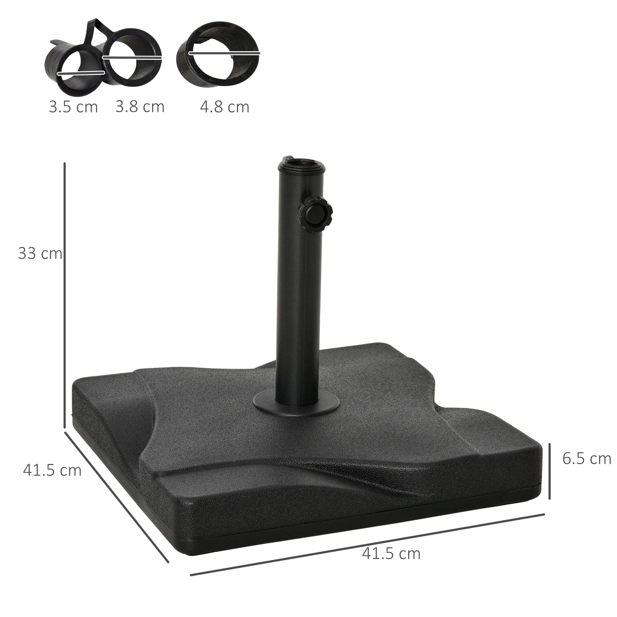 Base per Ombrellone Quadrata da 18kg per Pali da Ø3/3.5/3.8 cm, 45x45x39 cm Nero in Basi e supporti per ombrelloni Danyx - Casoria, commercioVirtuoso.it