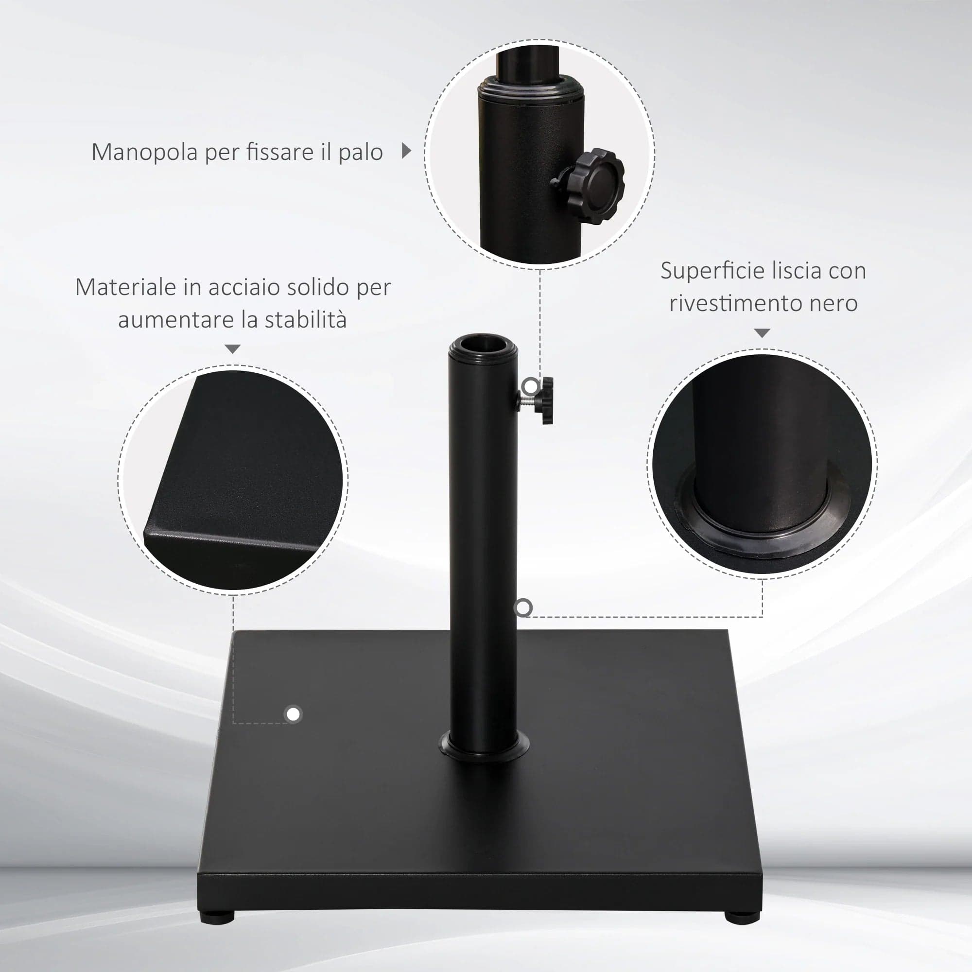 Base per Ombrellone Quadrata da 18kg per Pali da Ø3/3.5/3.8 cm, 45x45x39 cm Nero in Basi e supporti per ombrelloni Danyx - Casoria, commercioVirtuoso.it