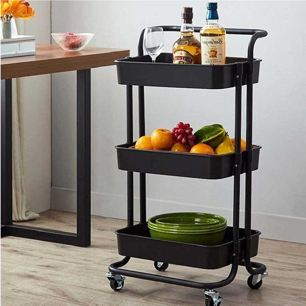 Carrello Trolley Cucina 4ruote 3 Cestini Metallo e Abs 42x35.5 H86 Salvaspazio Nero in Carrelli da portata Danyx - Casoria, commercioVirtuoso.it