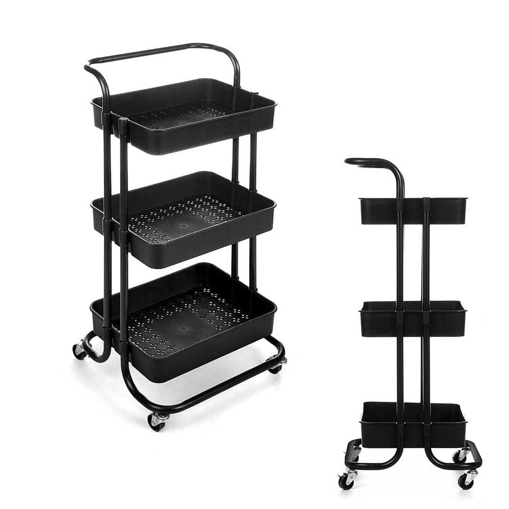 Carrello Trolley Cucina 4ruote 3 Cestini Metallo e Abs 42x35.5 H86 Salvaspazio Nero in Carrelli da portata Danyx - Casoria, commercioVirtuoso.it