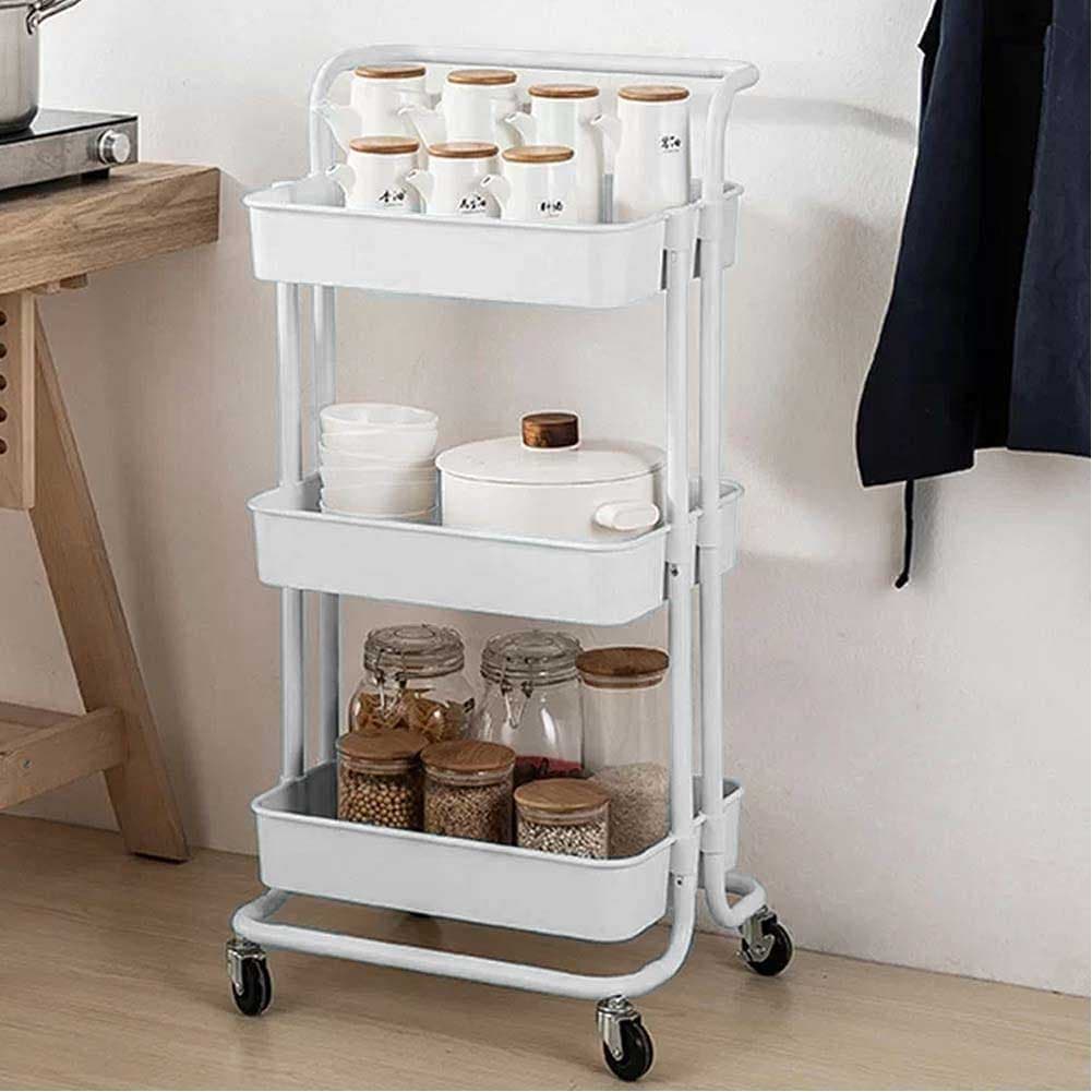 Carrello Trolley Cucina 4ruote 3 Cestini Metallo e Abs 42x35.5 H86 Salvaspazio Bianco in Carrelli da portata Danyx - Casoria, commercioVirtuoso.it