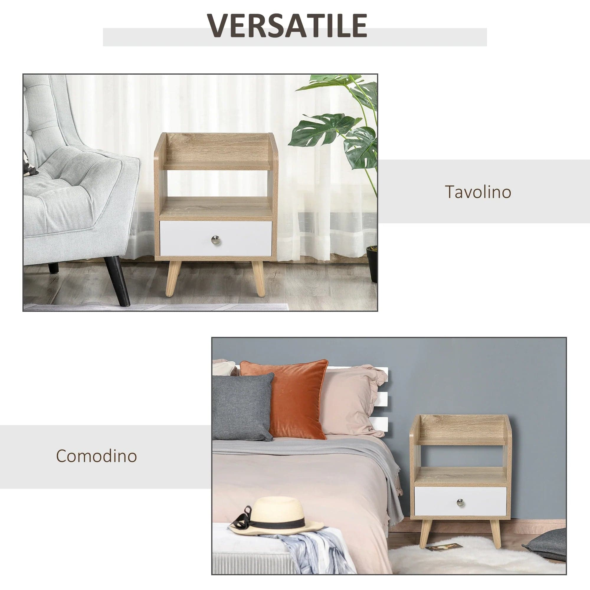 Mobiletto Comodino Salvaspazio 1 Cassetto e Mensola in Legno 37x30x48cm in Comodini Danyx - Casoria, commercioVirtuoso.it