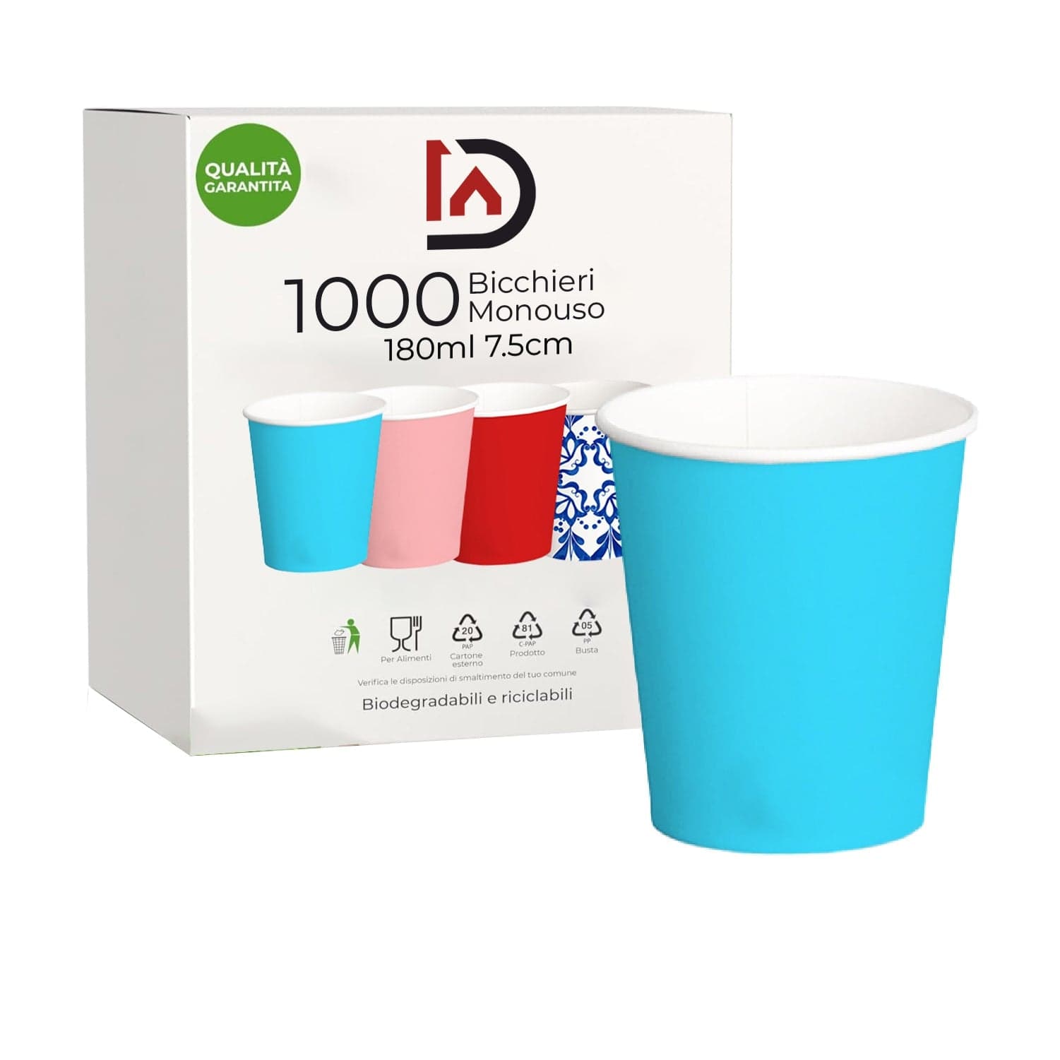 1000 Bicchieri Acqua in Carta 180ml H. 7.5cm Maxi Scorta 100% Biodegradabili in Bicchieri Danyx - Casoria, commercioVirtuoso.it