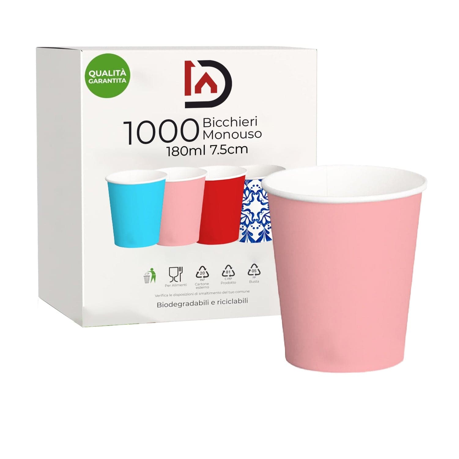 1000 Bicchieri Acqua in Carta 180ml H. 7.5cm Maxi Scorta 100% Biodegradabili in Bicchieri Danyx - Casoria, commercioVirtuoso.it