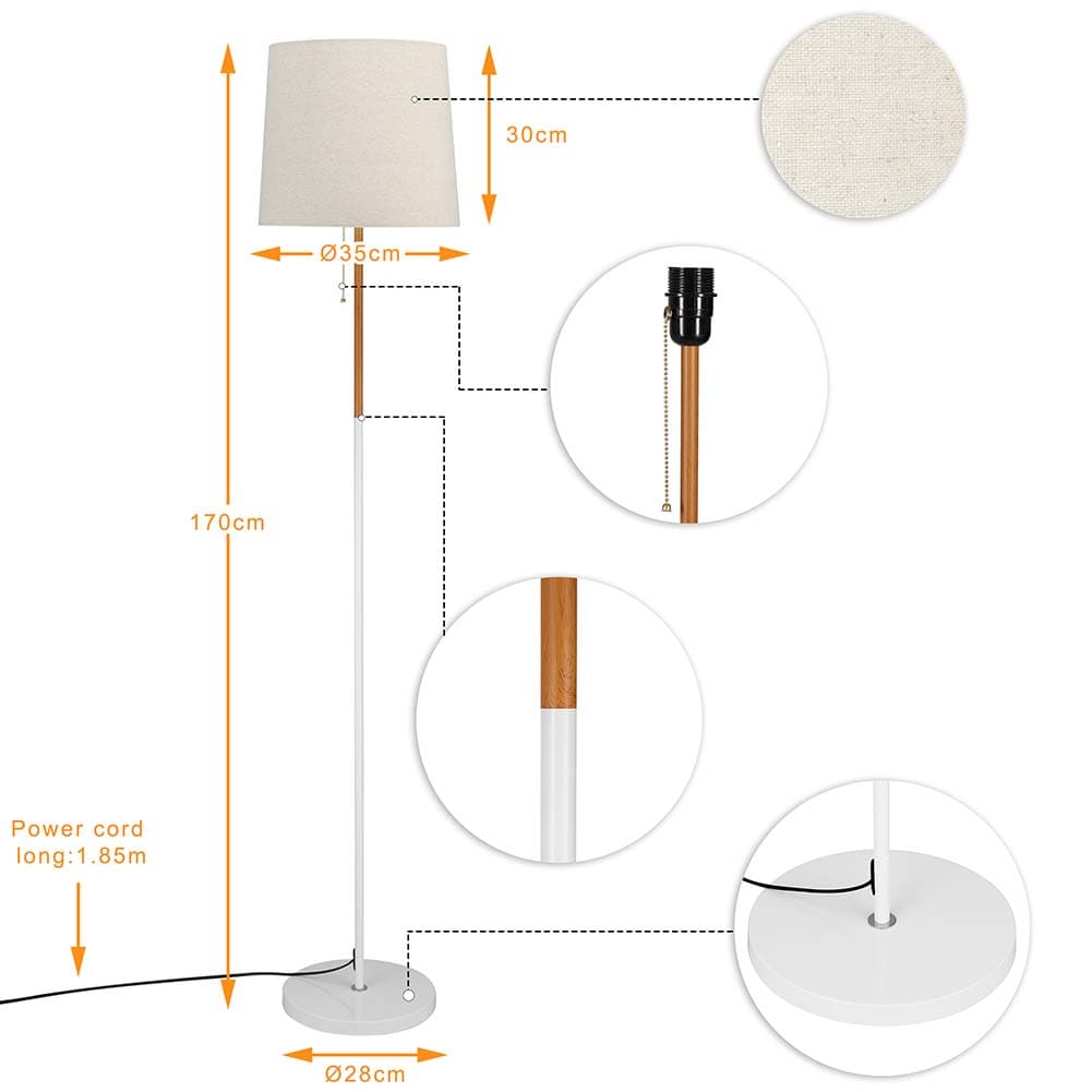 Piantana Lampada da Terra Metallo Legno Tessuto 1xE27 H170cm Design Moderno in Lampade da terra Danyx - Casoria, commercioVirtuoso.it