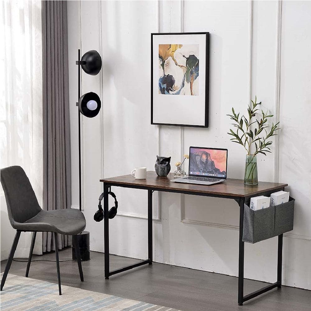 Tavolo Scrivania Metallo e Legno con Borsa Portaoggetti Design Moderno Nero Marrone in Scrivanie Danyx - Casoria, commercioVirtuoso.it