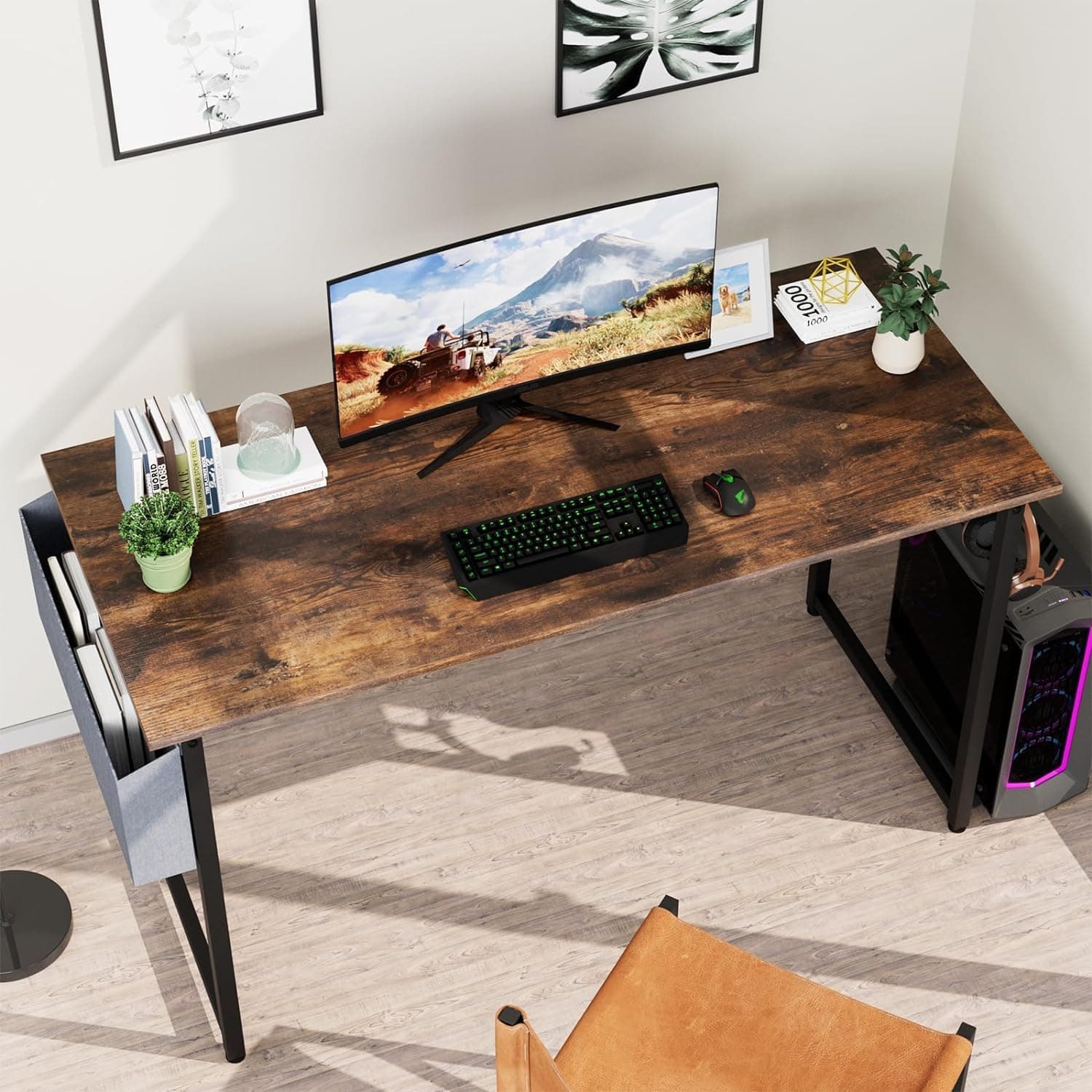 Tavolo Scrivania Metallo e Legno con Borsa Portaoggetti Design Moderno Nero Marrone in Scrivanie Danyx - Casoria, commercioVirtuoso.it