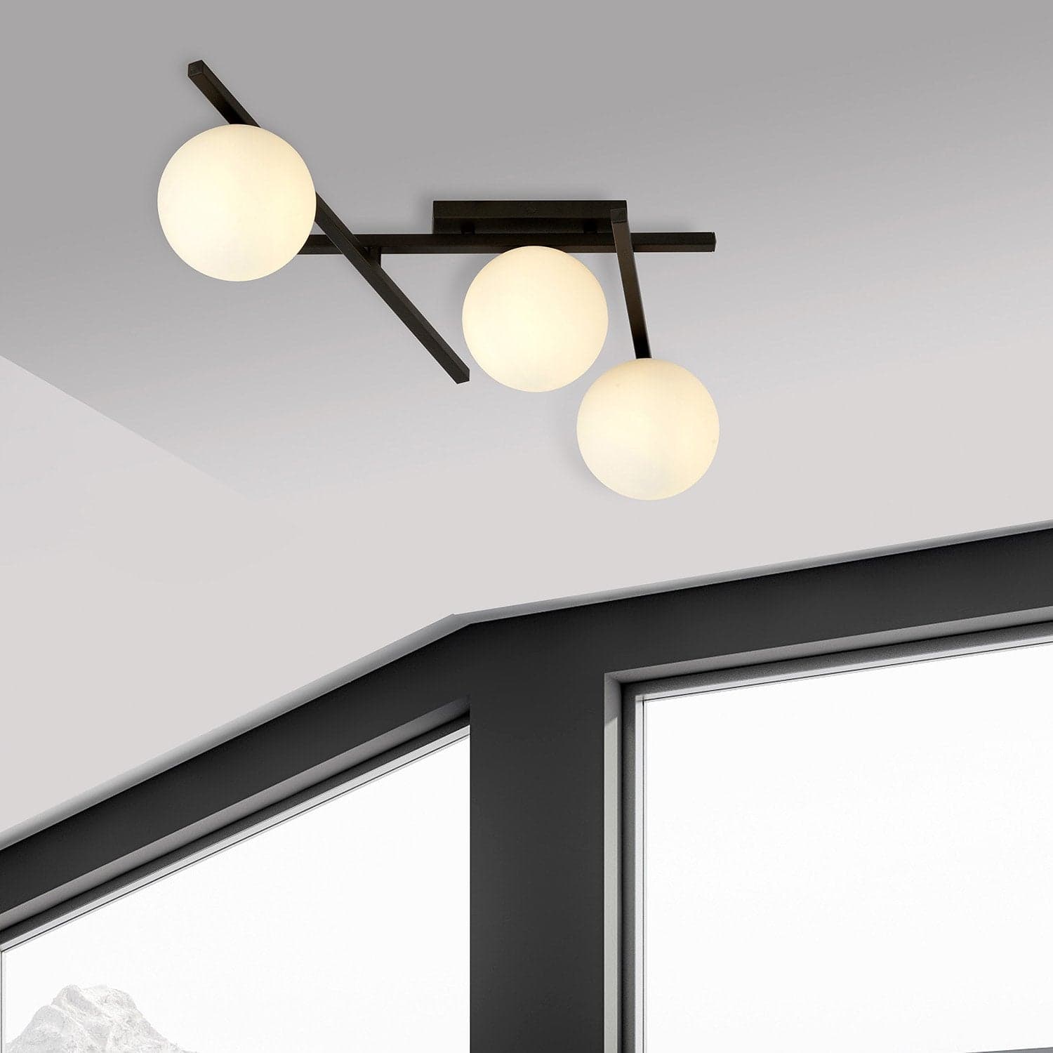 Plafoniera Moderna 3 Luci Smart In Acciaio Nero Bracci Regolabili E Vetro Opale in Plafoniere LuceArt - Montecorvino Pugliano, commercioVirtuoso.it