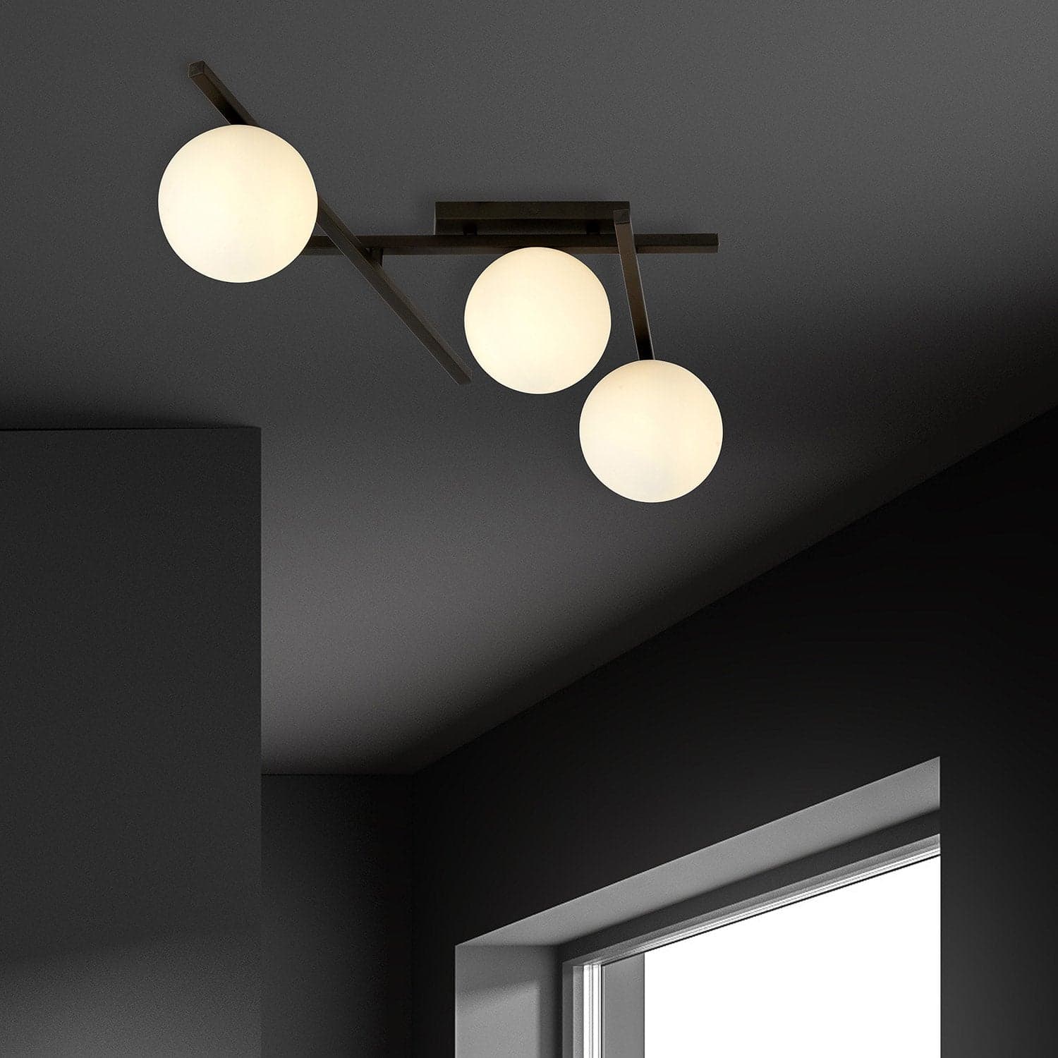Plafoniera Moderna 3 Luci Smart In Acciaio Nero Bracci Regolabili E Vetro Opale in Plafoniere LuceArt - Montecorvino Pugliano, commercioVirtuoso.it