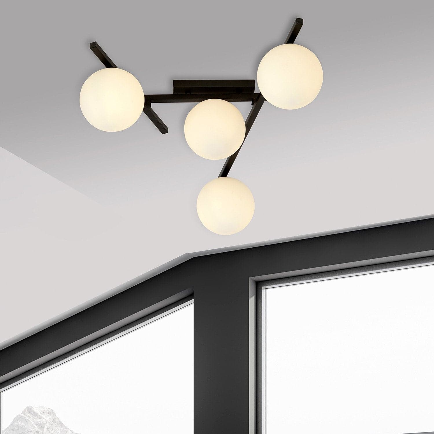 Plafoniera Moderna 4 Luci Smart In Acciaio Nero Bracci Regolabili E Vetro Opale in Plafoniere LuceArt - Montecorvino Pugliano, commercioVirtuoso.it