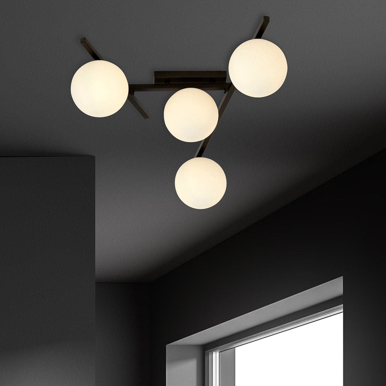 Plafoniera Moderna 4 Luci Smart In Acciaio Nero Bracci Regolabili E Vetro Opale in Plafoniere LuceArt - Montecorvino Pugliano, commercioVirtuoso.it