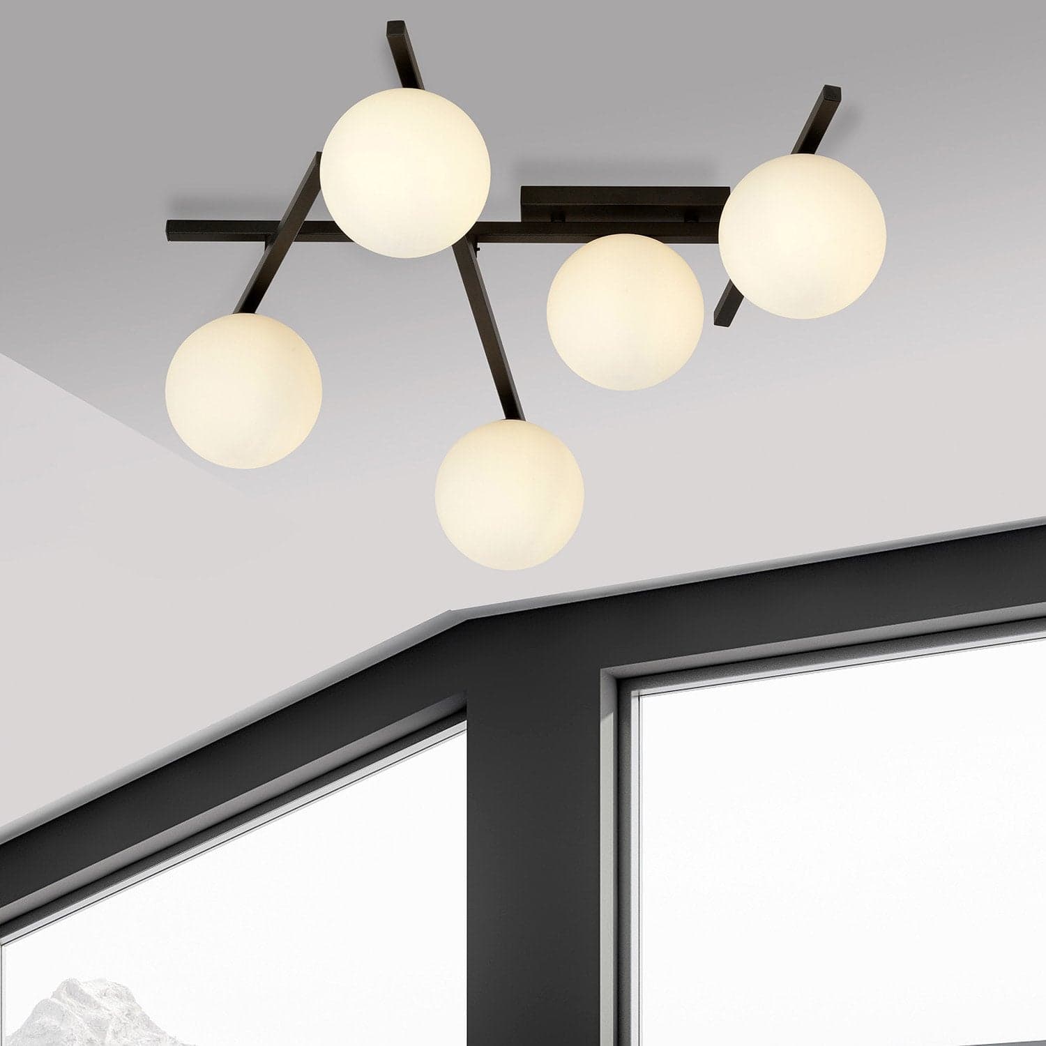 Plafoniera Moderna 5 Luci Smart In Acciaio Nero Bracci Regolabili E Vetro Opale in Plafoniere LuceArt - Montecorvino Pugliano, commercioVirtuoso.it