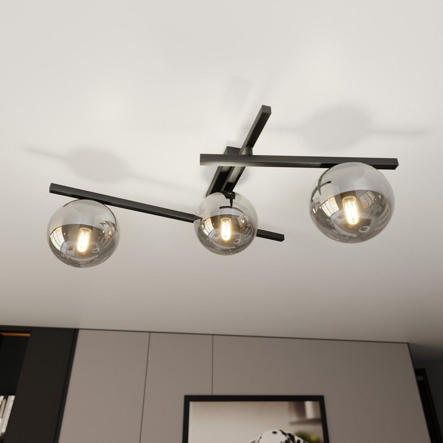 Plafoniera Moderna 3 Luci Smart In Acciaio Nero Bracci Regolabili E Vetro Fumè in Plafoniere LuceArt - Montecorvino Pugliano, commercioVirtuoso.it
