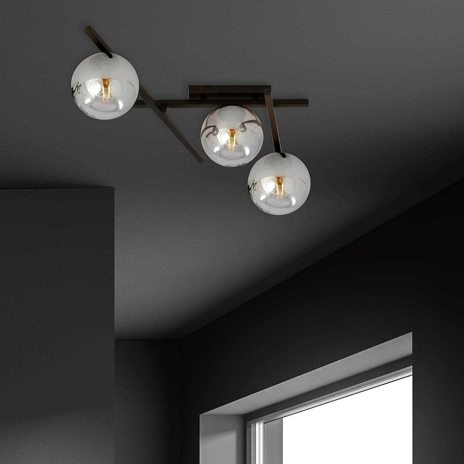 Plafoniera Moderna 3 Luci Smart In Acciaio Nero Bracci Regolabili E Vetro Fumè in Plafoniere LuceArt - Montecorvino Pugliano, commercioVirtuoso.it