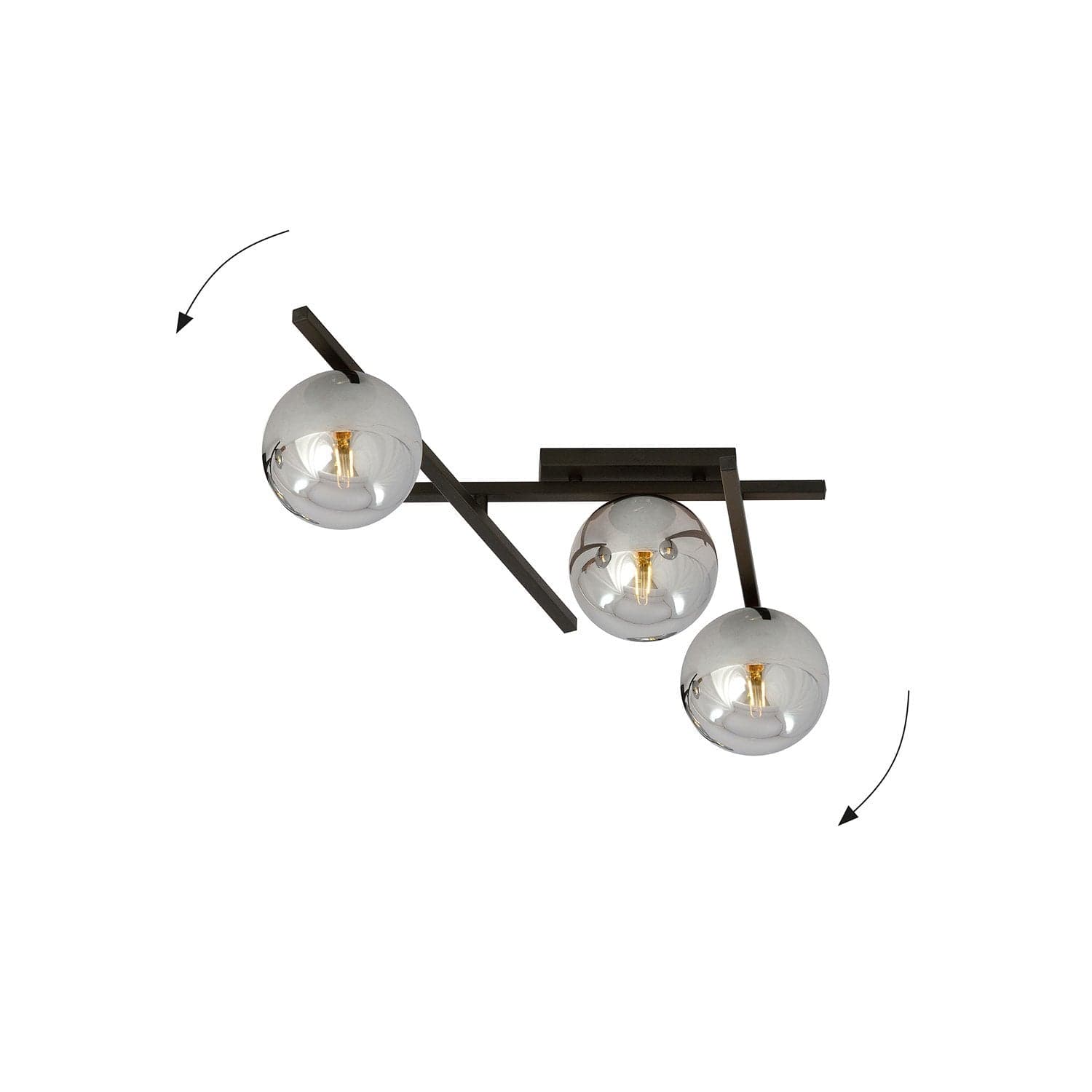 Plafoniera Moderna 3 Luci Smart In Acciaio Nero Bracci Regolabili E Vetro Fumè in Plafoniere LuceArt - Montecorvino Pugliano, commercioVirtuoso.it