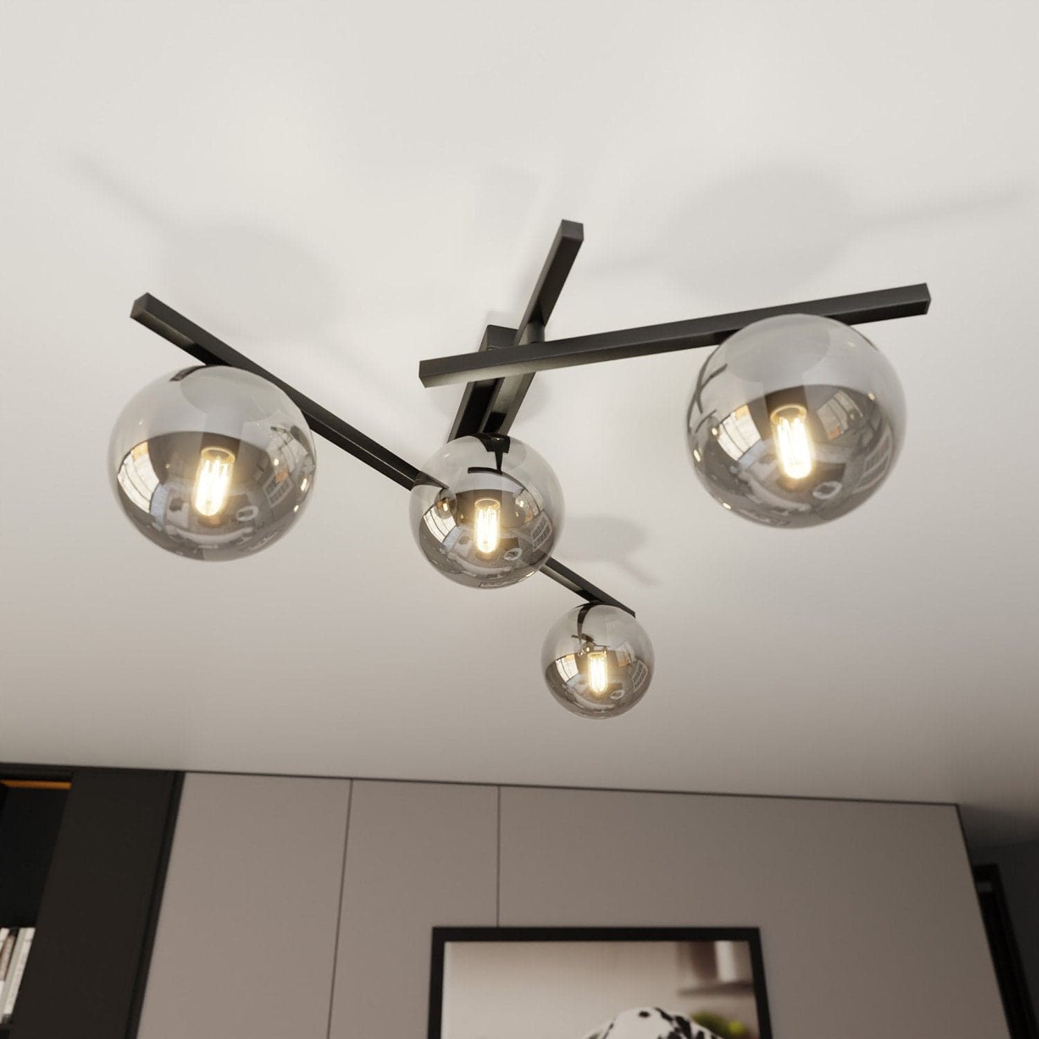 Plafoniera Moderna 4 Luci Smart In Acciaio Nero Bracci Regolabili E Vetro Fumè in Plafoniere LuceArt - Montecorvino Pugliano, commercioVirtuoso.it