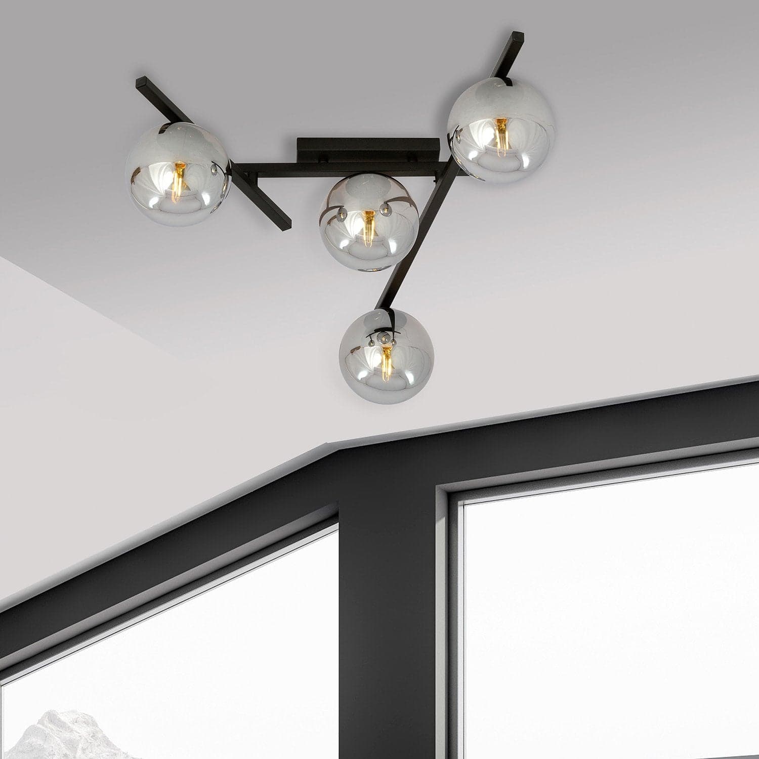 Plafoniera Moderna 4 Luci Smart In Acciaio Nero Bracci Regolabili E Vetro Fumè in Plafoniere LuceArt - Montecorvino Pugliano, commercioVirtuoso.it