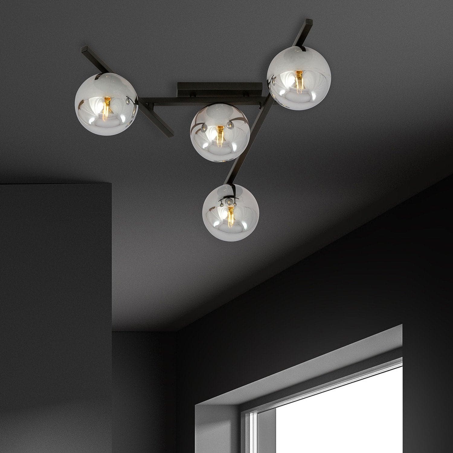 Plafoniera Moderna 4 Luci Smart In Acciaio Nero Bracci Regolabili E Vetro Fumè in Plafoniere LuceArt - Montecorvino Pugliano, commercioVirtuoso.it
