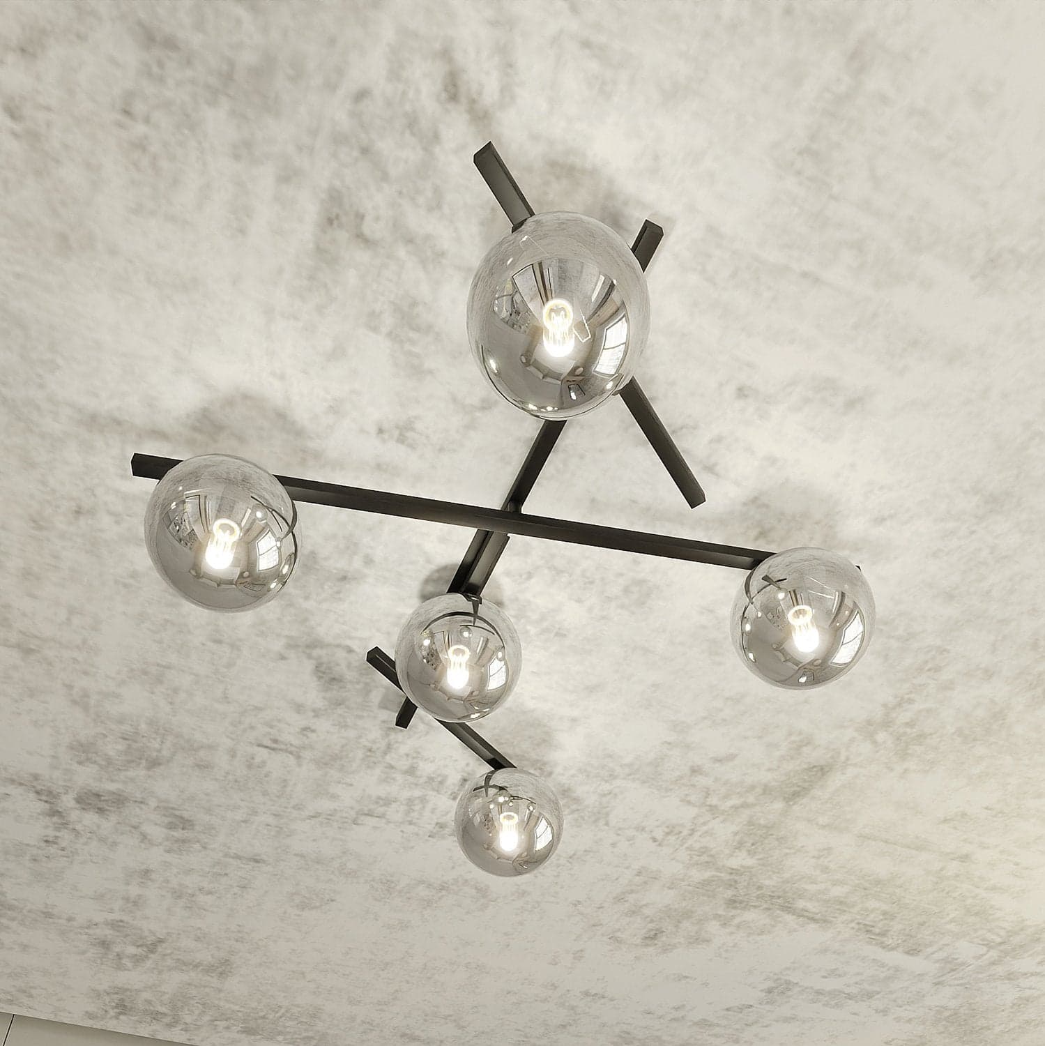 Plafoniera Moderna 5 Luci Smart In Acciaio Nero Bracci Regolabili E Vetro Fumè in Plafoniere LuceArt - Montecorvino Pugliano, commercioVirtuoso.it