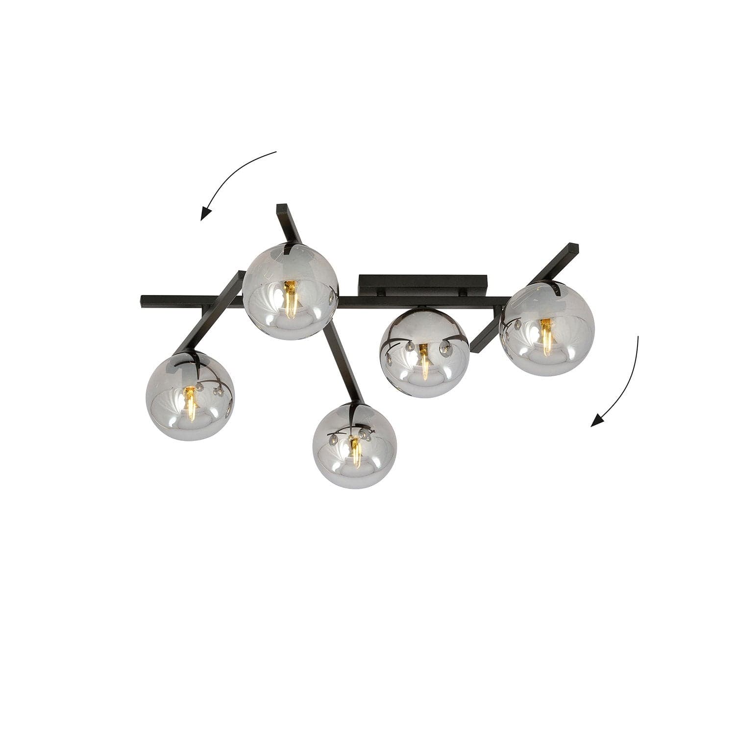 Plafoniera Moderna 5 Luci Smart In Acciaio Nero Bracci Regolabili E Vetro Fumè in Plafoniere LuceArt - Montecorvino Pugliano, commercioVirtuoso.it
