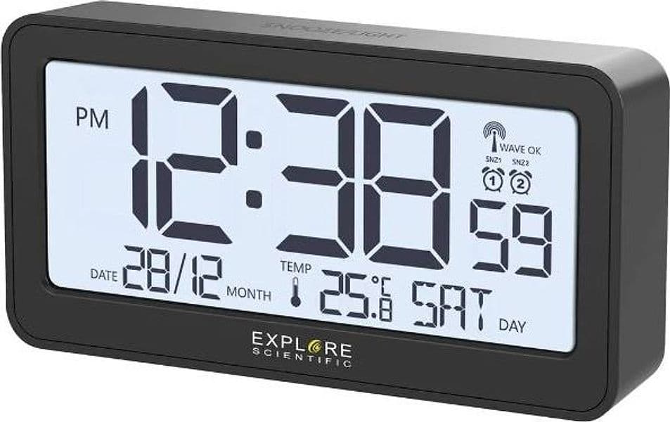 orologio design moderno Display ampio con ora radiocontrollata Doppio allarme e Snooze Temperatura interna