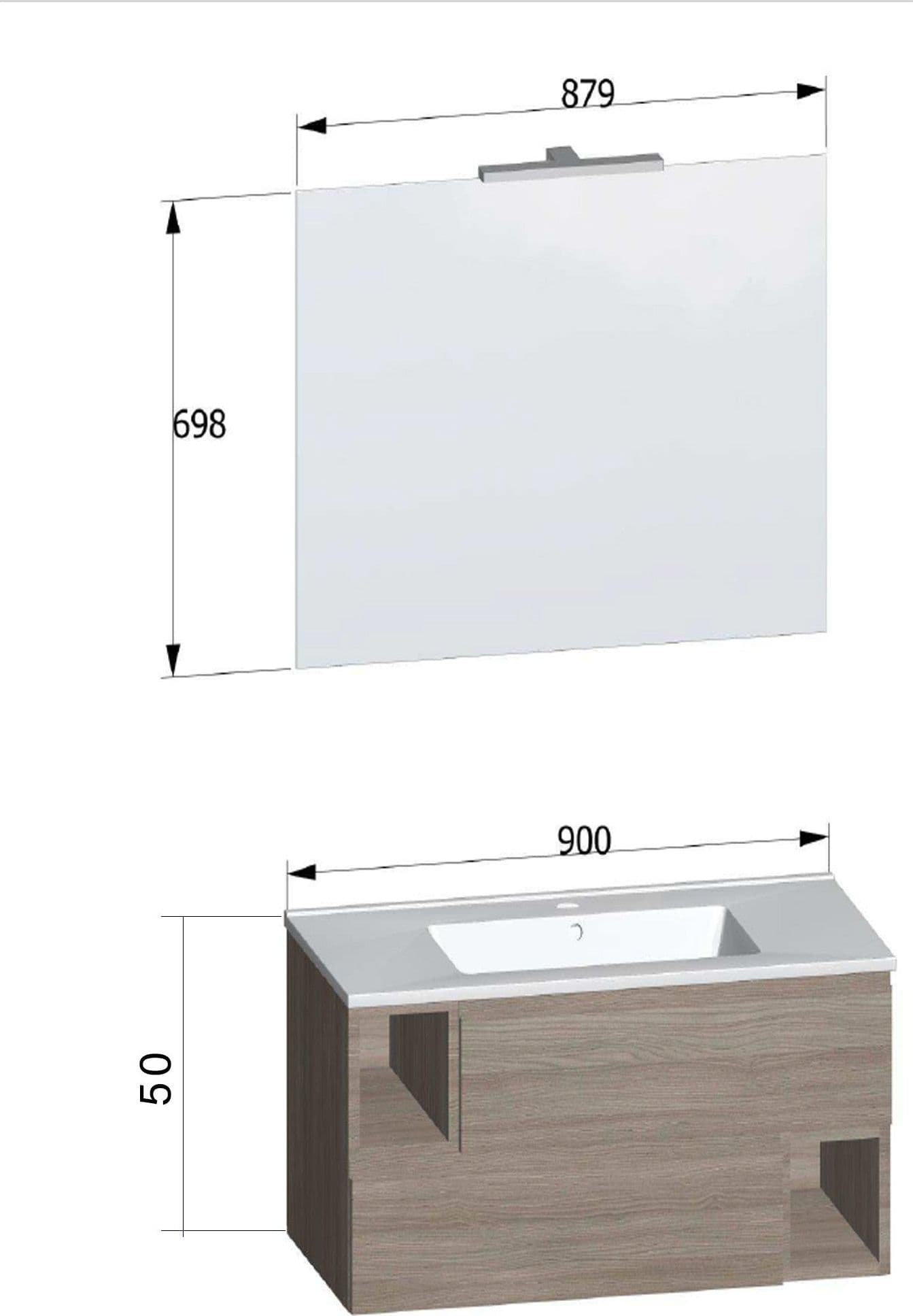Mobile bagno sospeso 90cm Larice bianco, lavabo ceramico MOOD-755 in Mobiletti con lavabo Mondialshop - Parabiago, commercioVirtuoso.it