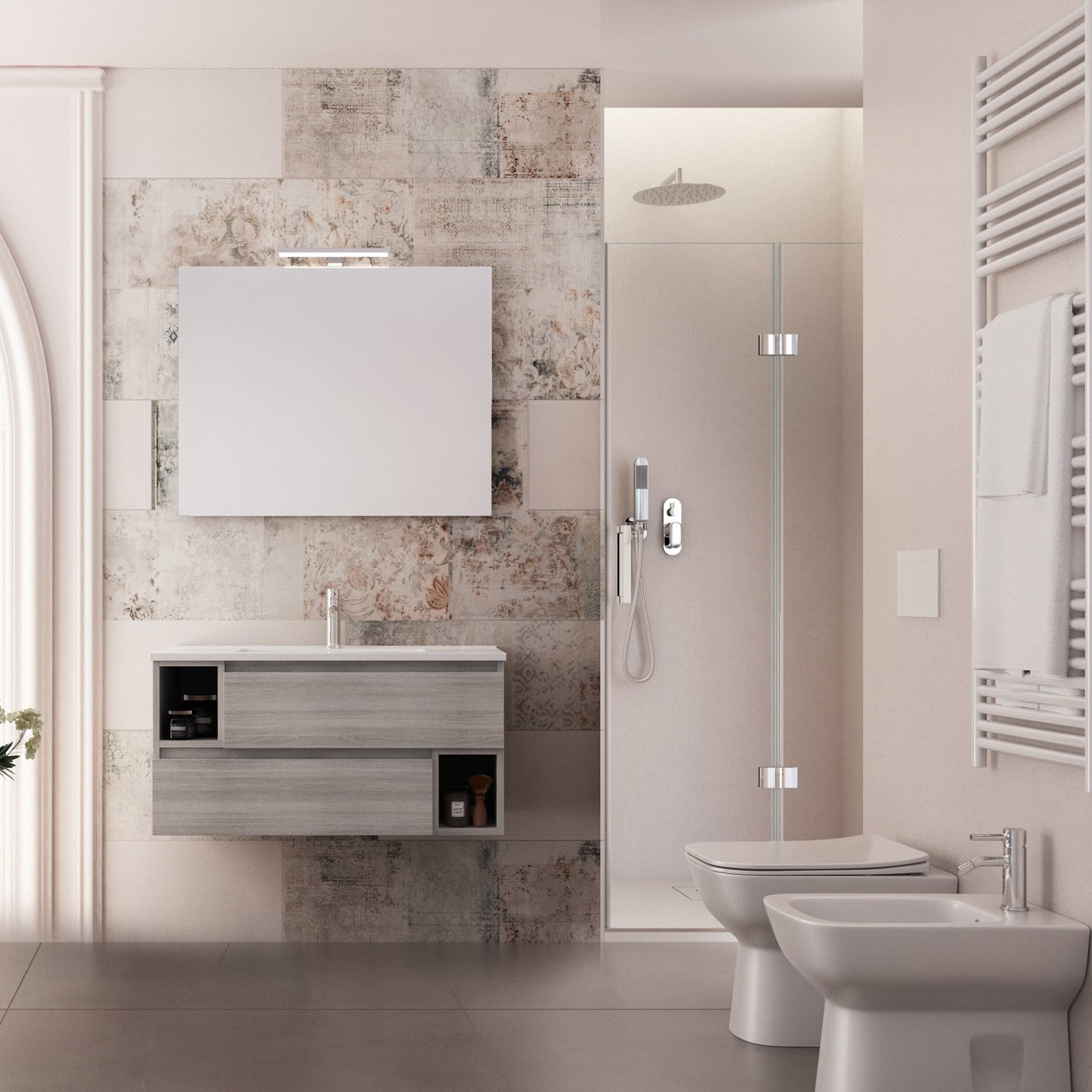 Mobile bagno sospeso 90cm Grigio Eucalipto, lavabo ceramico MOOD-755 in Mobiletti con lavabo Mondialshop - Parabiago, commercioVirtuoso.it