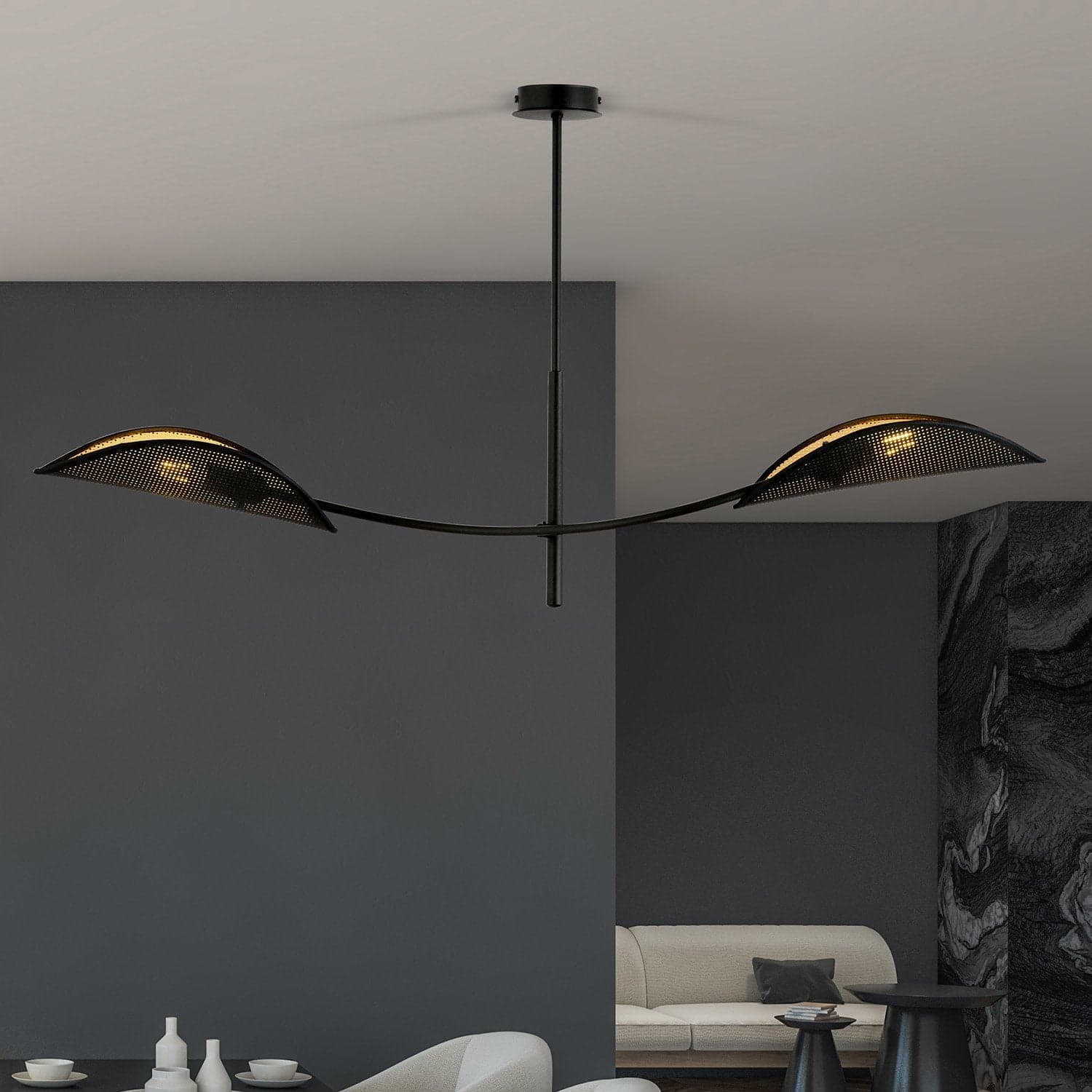 Sospensione Nordica 2 Luci Lotus In Acciaio Nero Oro Bracci Regolabili in Lampade a sospensione LuceArt - Montecorvino Pugliano, commercioVirtuoso.it