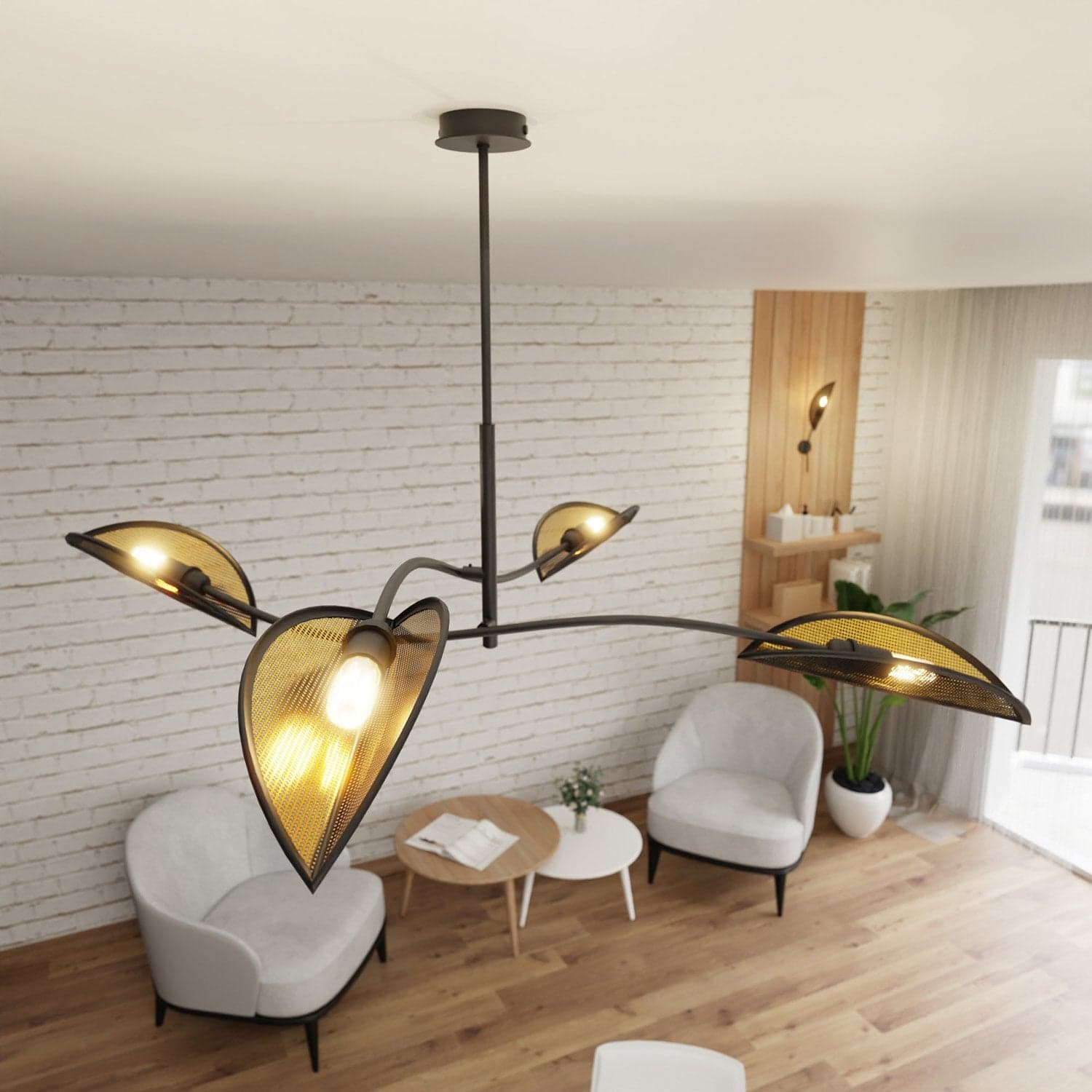Sospensione Nordica 4 Luci Lotus In Acciaio Nero Oro Bracci Regolabili in Lampade a sospensione LuceArt - Montecorvino Pugliano, commercioVirtuoso.it