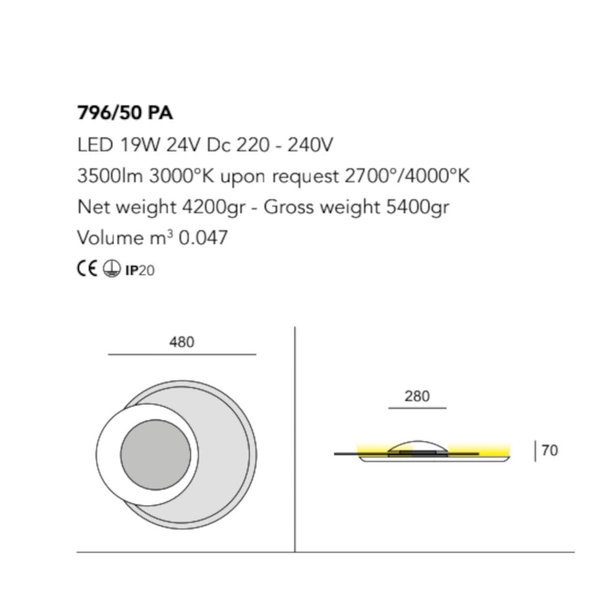 Plafoniera moderna Cattaneo illuminazione CLEO 796 50PA LED metallo lampada soffitto in Plafoniere Lampadari Bartalini - Colle di Val d’Elsa, commercioVirtuoso.it