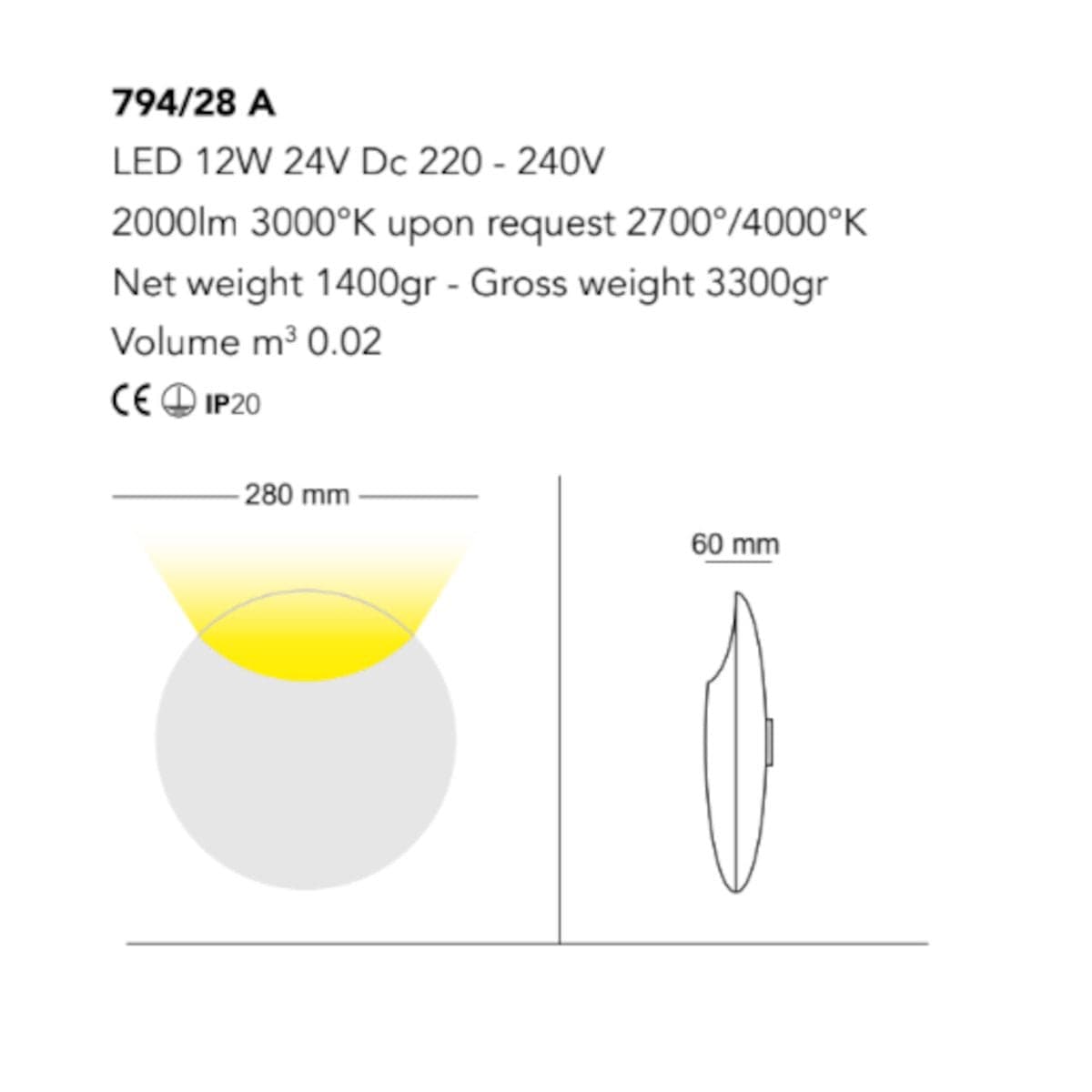 Applique classico Cattaneo illuminazione LUNATICA 794 28A LED MONOEMISSIONE metallo lampada parete in Applique Lampadari Bartalini - Colle di Val d’Elsa, commercioVirtuoso.it