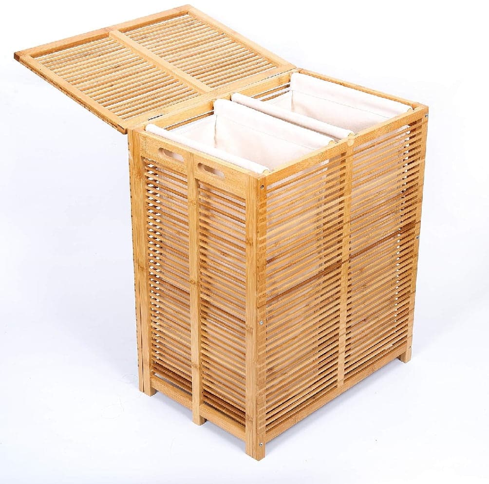 Cesto Porta Biancheria in Legno Bambù Doppio 2 Scomparti 50x35 H60 cm in Ceste per la biancheria Danyx - Casoria, commercioVirtuoso.it