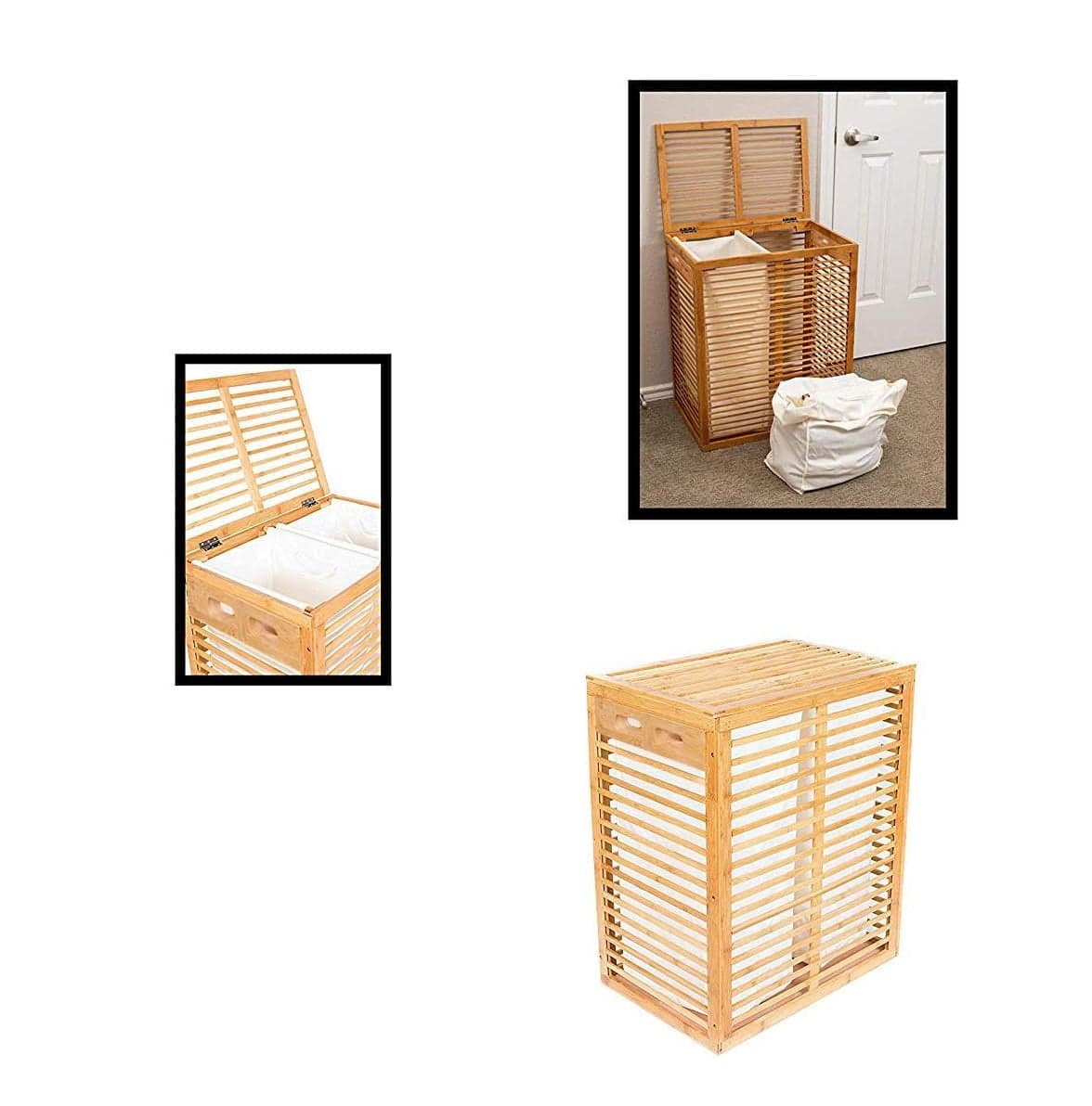 Cesto Porta Biancheria in Legno Bambù Doppio 2 Scomparti 50x35 H60 cm in Ceste per la biancheria Danyx - Casoria, commercioVirtuoso.it