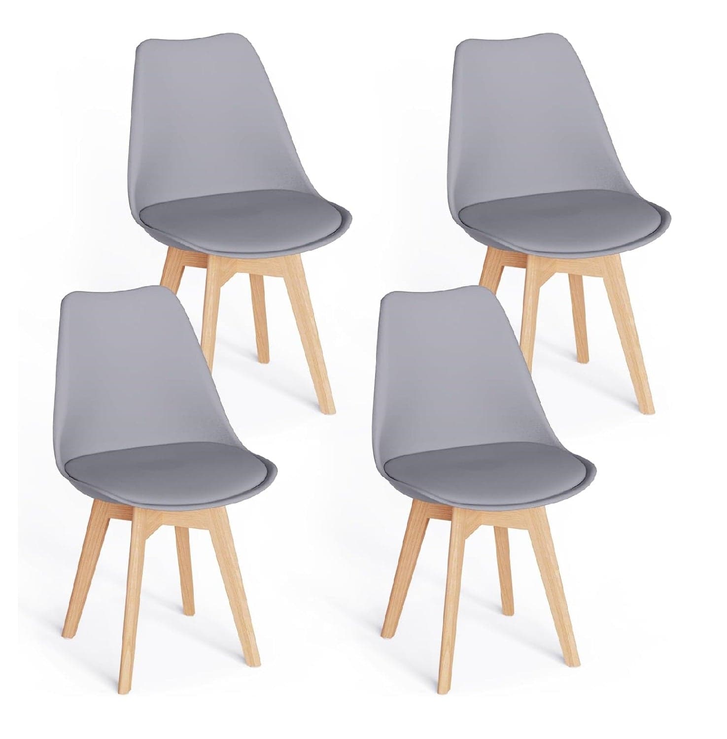 Kit 4 Sedie da Pranzo Poltrona in Pelle Ecologica e Legno Casa Ufficio Bar Grigio