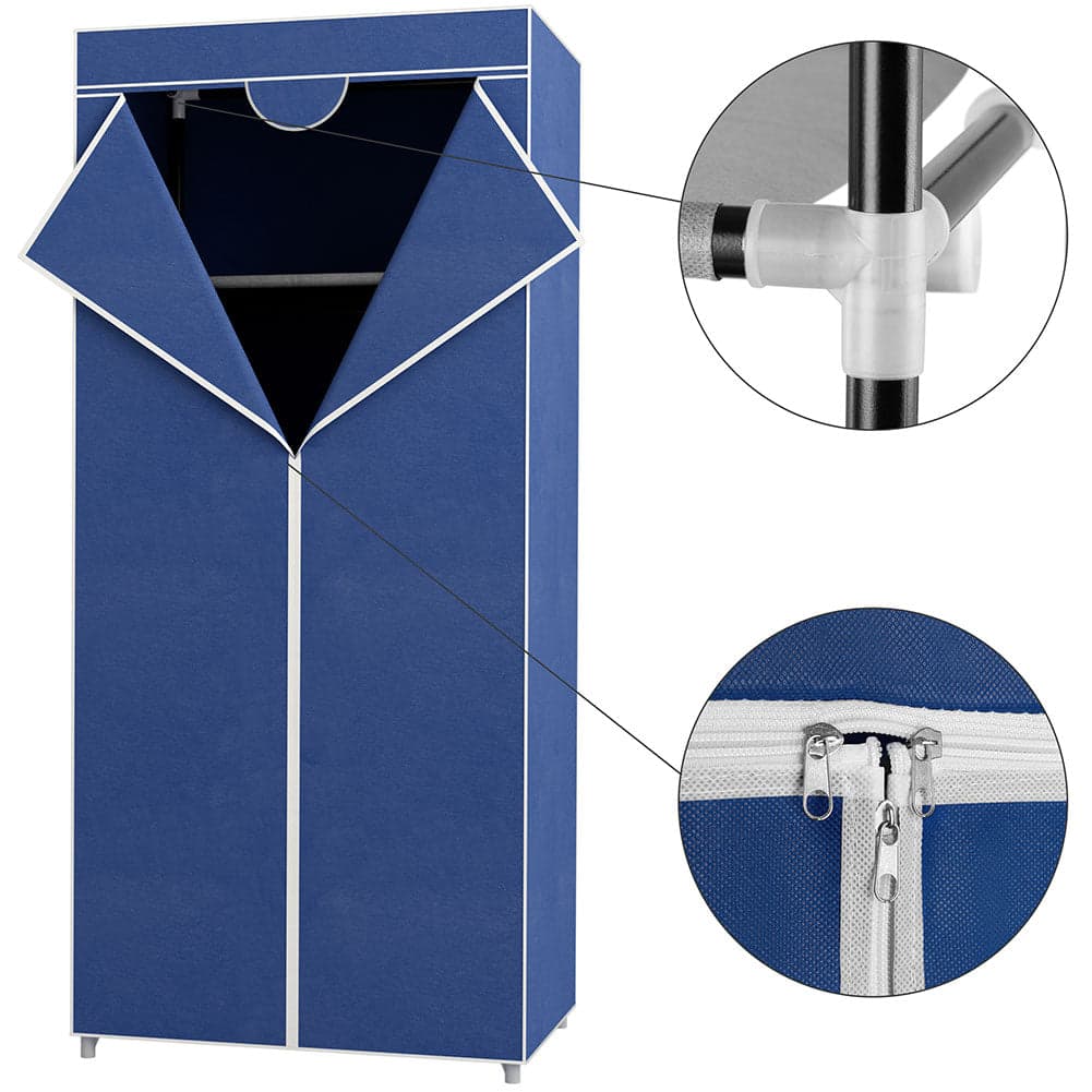 Armadio in Tessuto TNT Guardaroba Appendiabiti con Ripiano 70x46H160 cm Blu