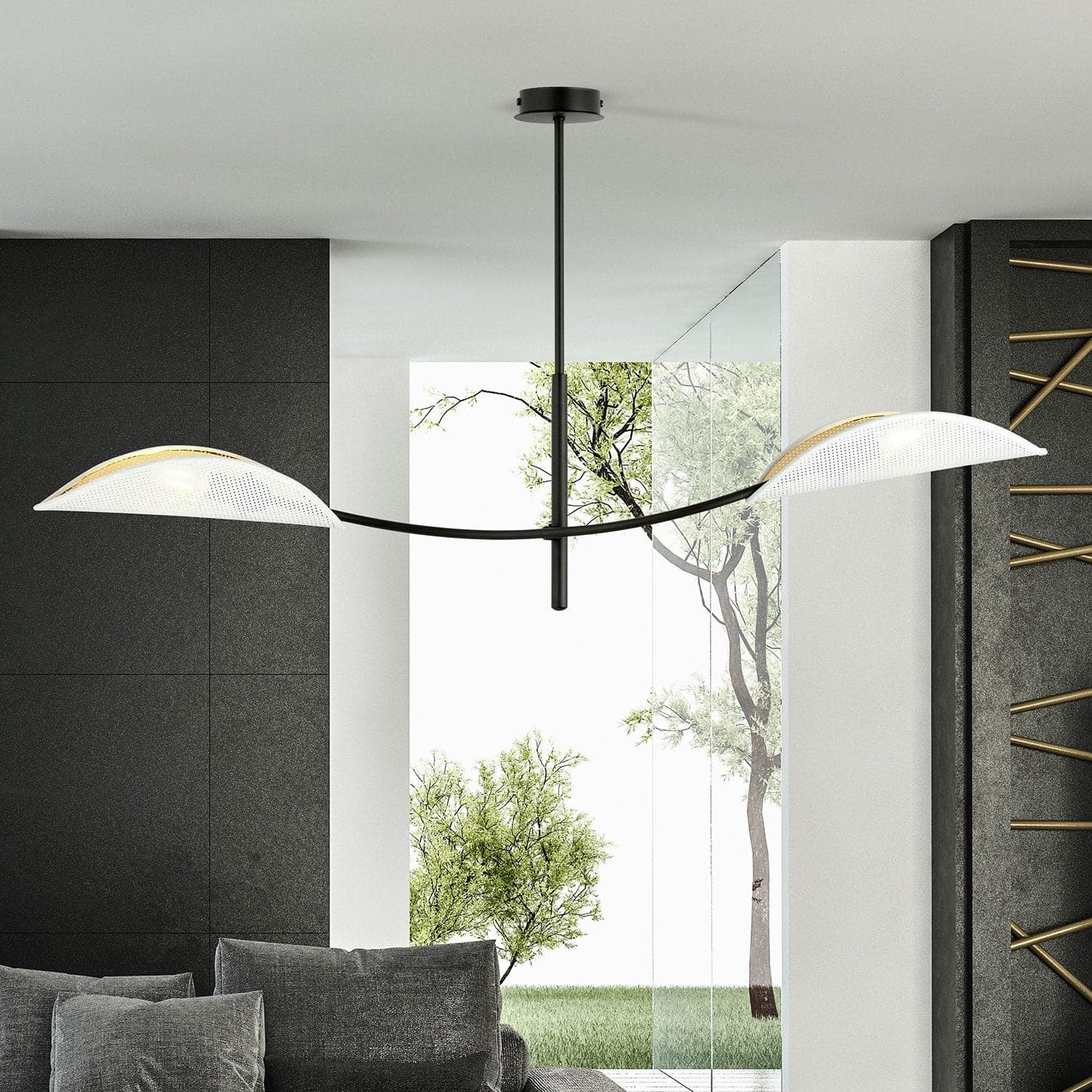 Sospensione Nordica 2 Luci Lotus In Acciaio Nero Bianco E Oro Bracci Regolabili in Lampade a sospensione LuceArt - Montecorvino Pugliano, commercioVirtuoso.it