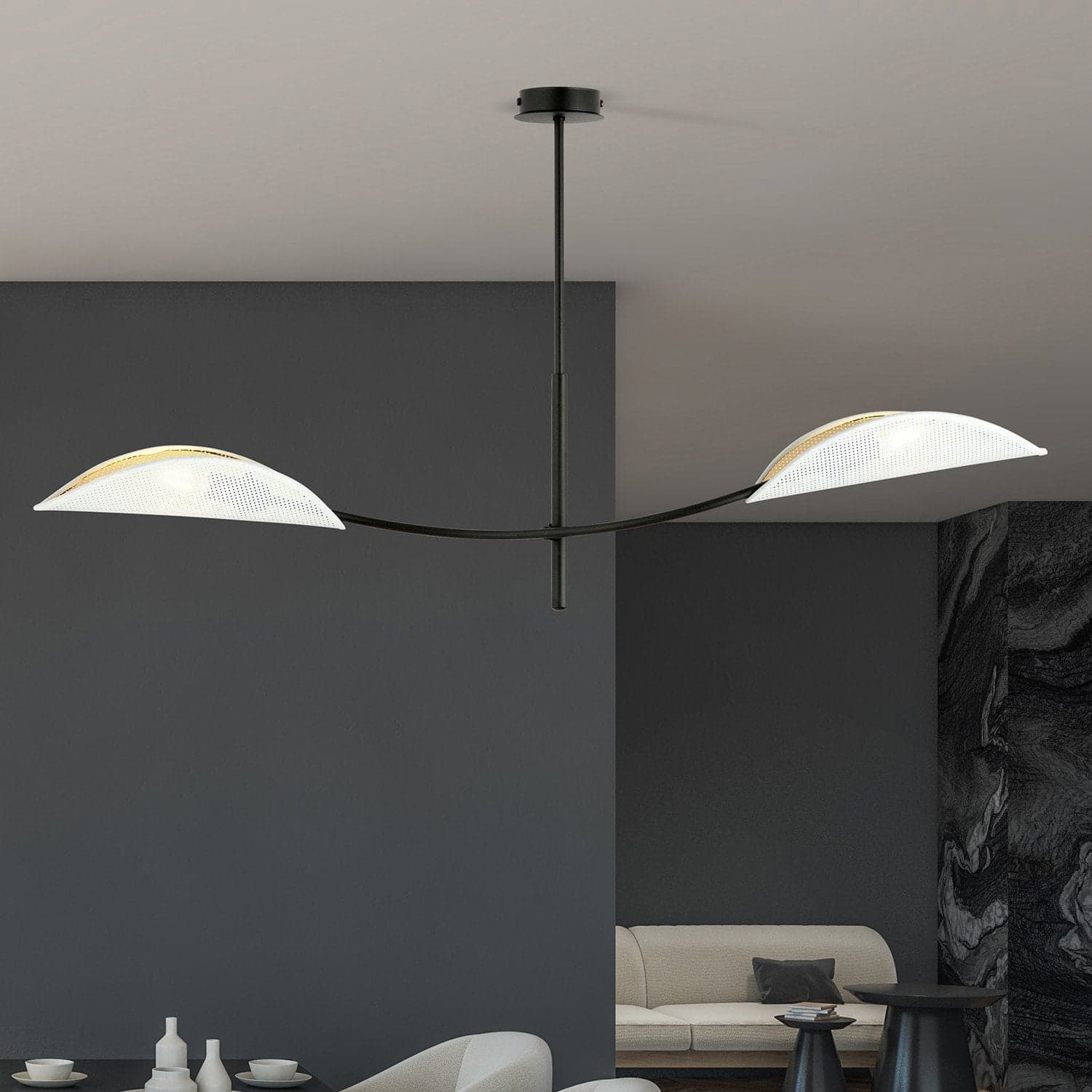 Sospensione Nordica 2 Luci Lotus In Acciaio Nero Bianco E Oro Bracci Regolabili in Lampade a sospensione LuceArt - Montecorvino Pugliano, commercioVirtuoso.it