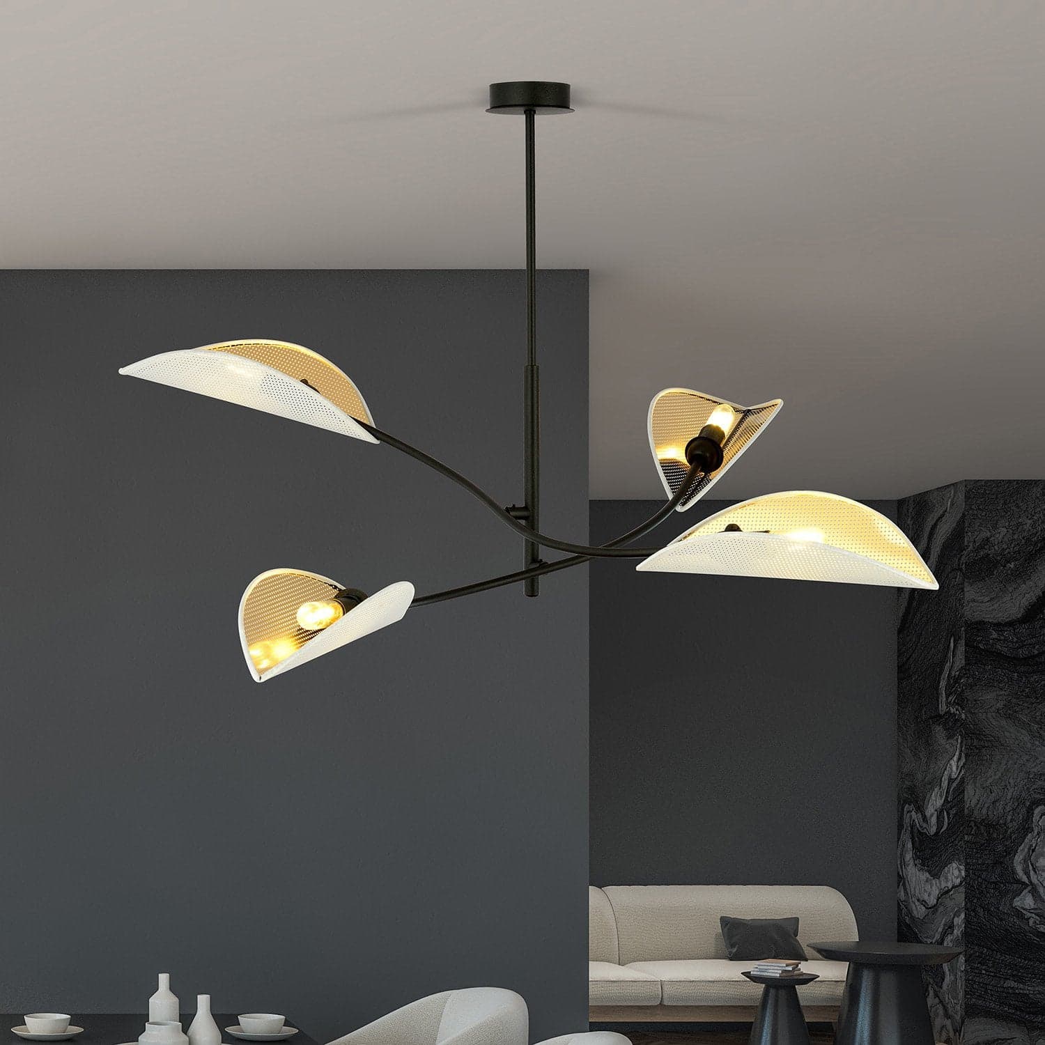 Sospensione Nordica 4 Luci Lotus In Acciaio Nero Bianco E Oro Bracci Regolabili in Lampade a sospensione LuceArt - Montecorvino Pugliano, commercioVirtuoso.it
