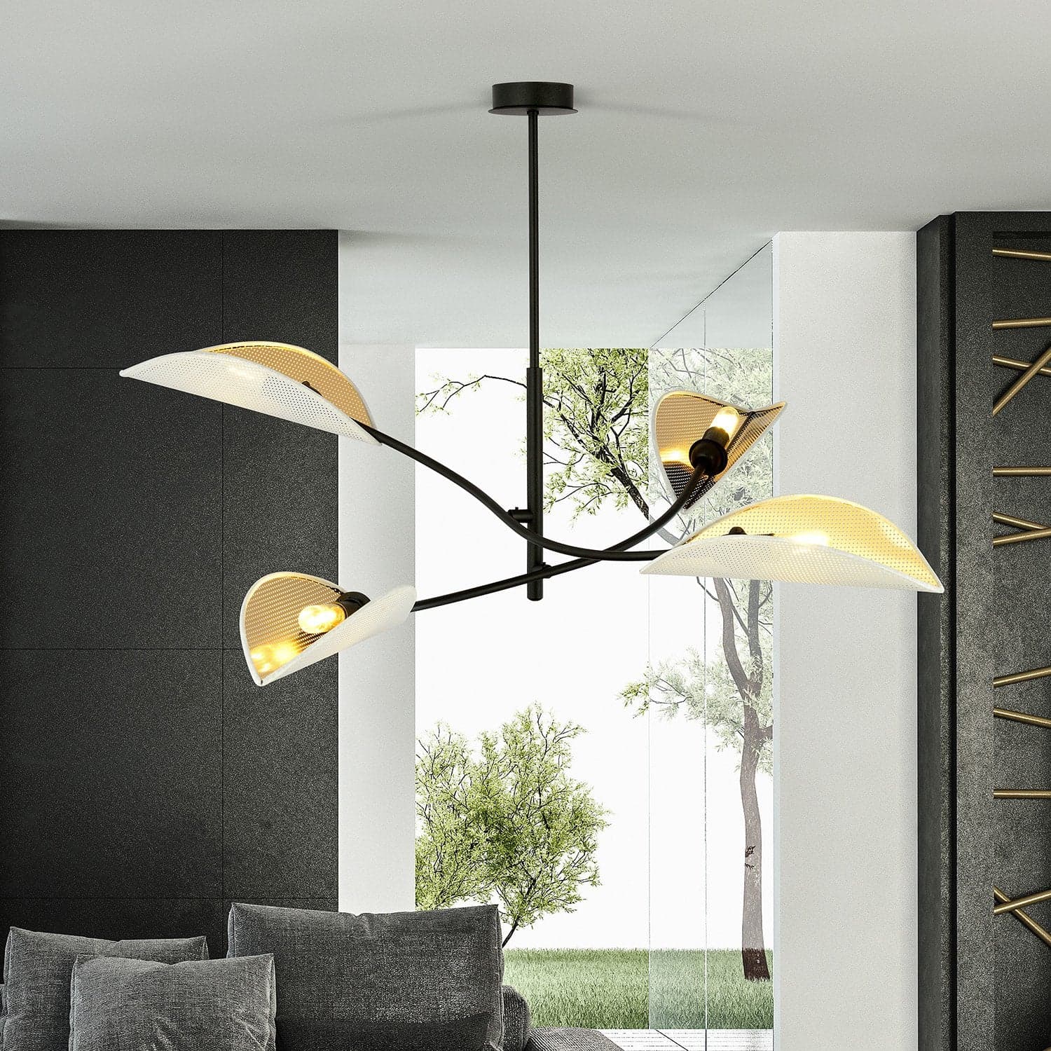 Sospensione Nordica 4 Luci Lotus In Acciaio Nero Bianco E Oro Bracci Regolabili in Lampade a sospensione LuceArt - Montecorvino Pugliano, commercioVirtuoso.it