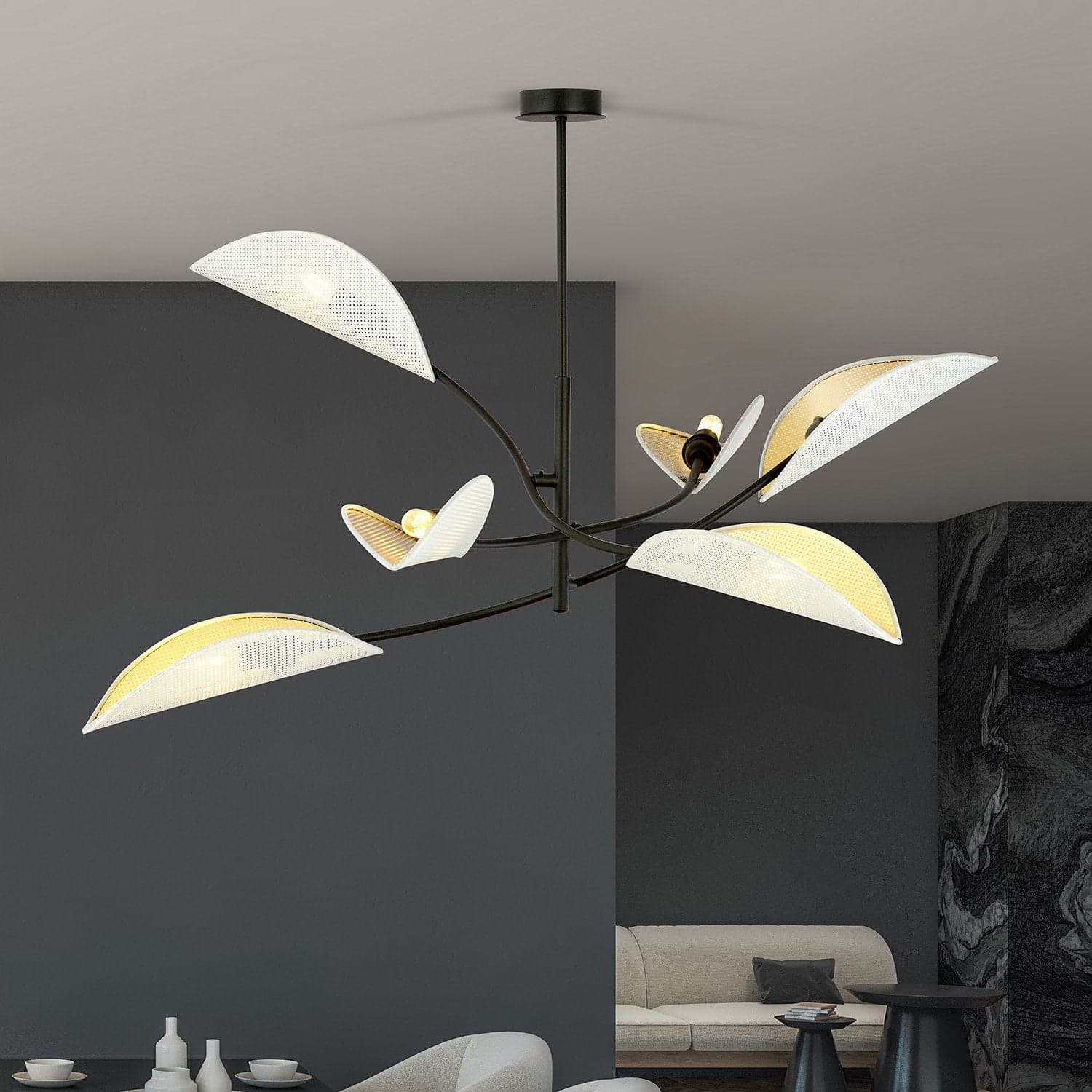 Sospensione Nordica 6 Luci Lotus In Acciaio Nero Bianco E Oro Bracci Regolabili in Lampade a sospensione LuceArt - Montecorvino Pugliano, commercioVirtuoso.it