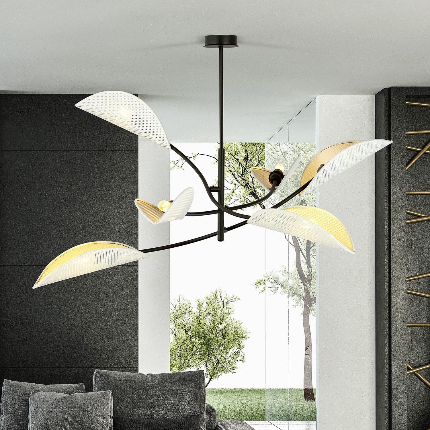 Sospensione Nordica 6 Luci Lotus In Acciaio Nero Bianco E Oro Bracci Regolabili in Lampade a sospensione LuceArt - Montecorvino Pugliano, commercioVirtuoso.it