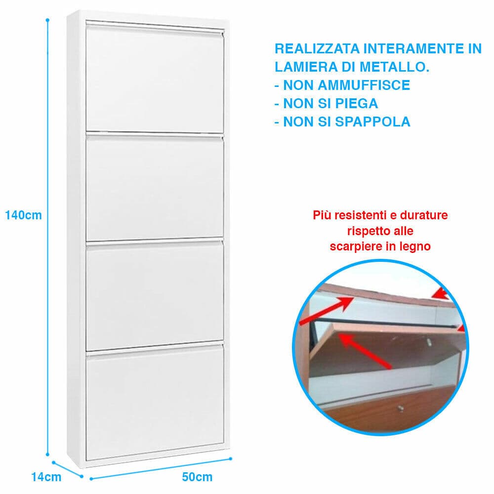 Scarpiera 4Ante Slim in Metallo Verniciato a Fuoco Antiruggine Salvaspazio 50x14H140cm in Scaffali portascarpe Danyx - Casoria, commercioVirtuoso.it