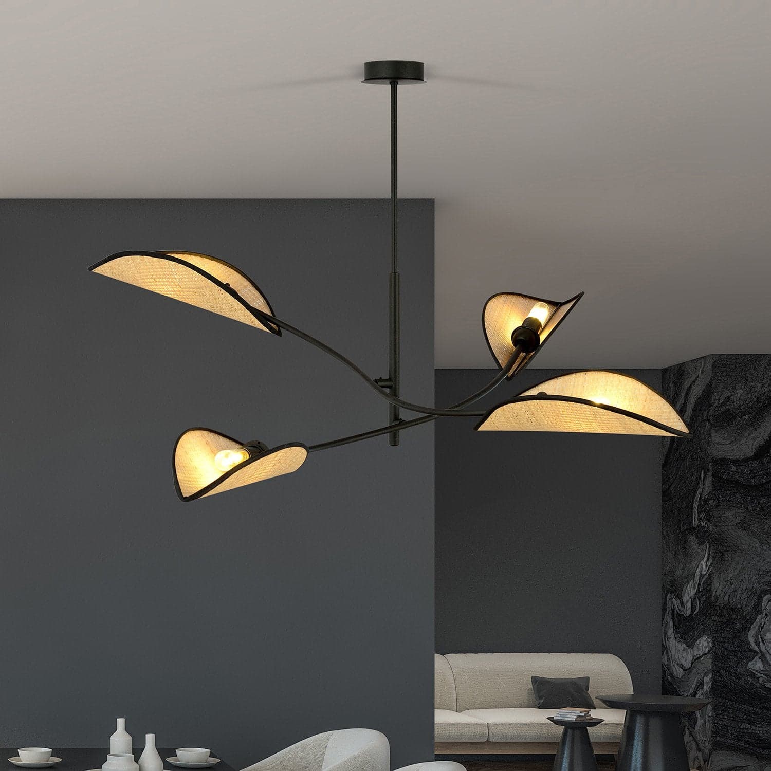 Sospensione Nordica 4 Luci Lotus In Acciaio E Rattan Con Bracci Regolabili in Lampade a sospensione LuceArt - Montecorvino Pugliano, commercioVirtuoso.it