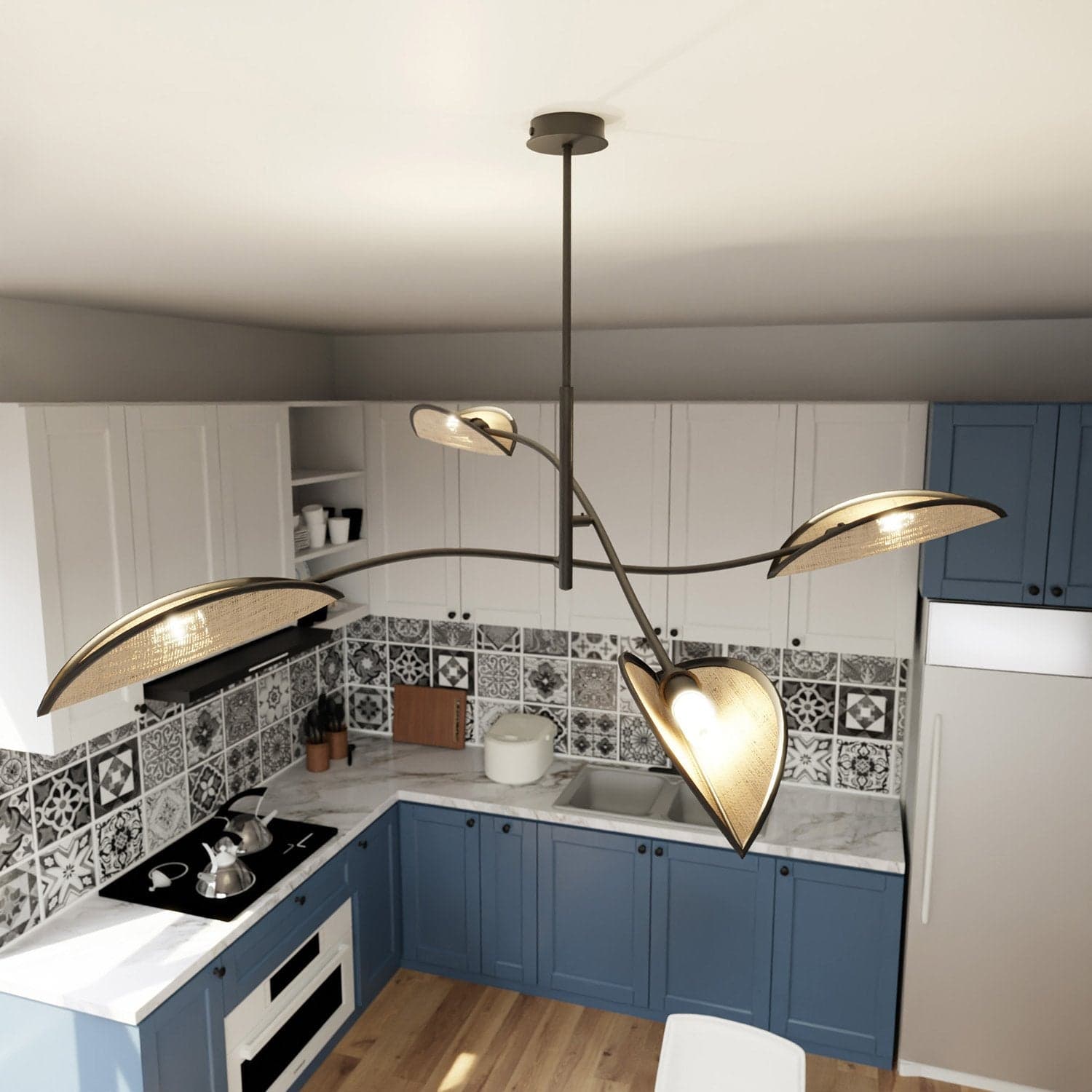 Sospensione Nordica 4 Luci Lotus In Acciaio E Rattan Con Bracci Regolabili in Lampade a sospensione LuceArt - Montecorvino Pugliano, commercioVirtuoso.it