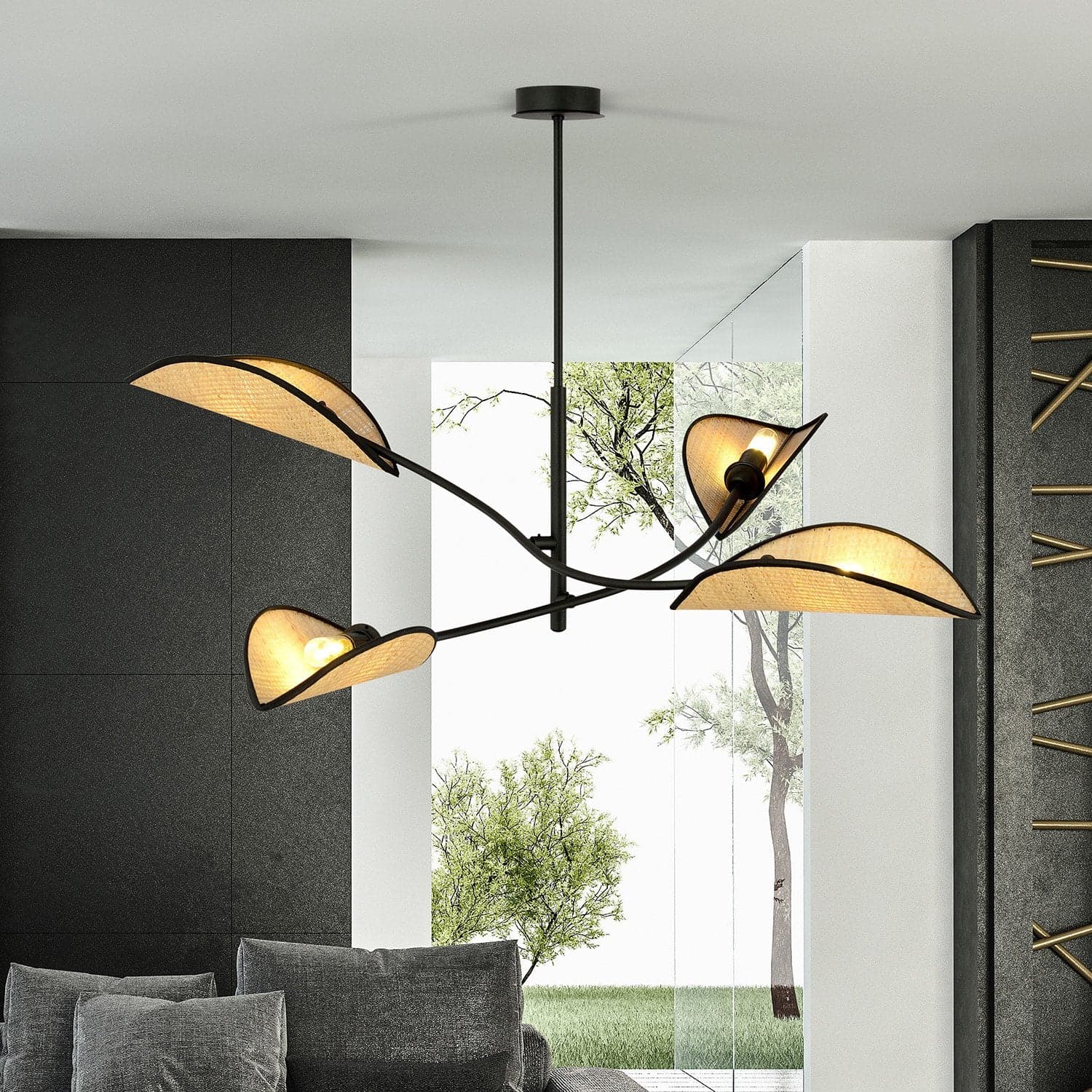 Sospensione Nordica 4 Luci Lotus In Acciaio E Rattan Con Bracci Regolabili in Lampade a sospensione LuceArt - Montecorvino Pugliano, commercioVirtuoso.it