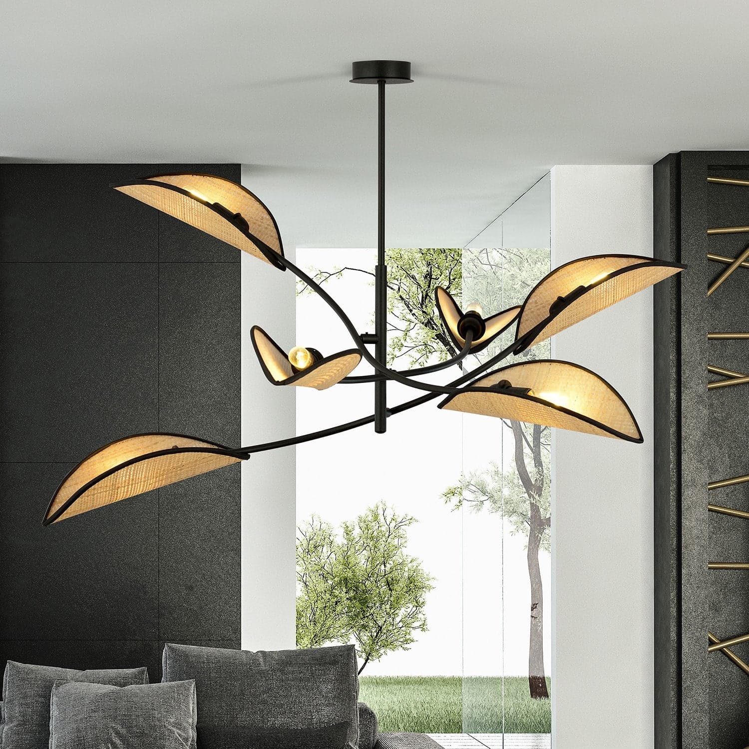 Sospensione Nordica 6 Luci Lotus In Acciaio E Rattan Con Bracci Regolabili in Lampade a sospensione LuceArt - Montecorvino Pugliano, commercioVirtuoso.it