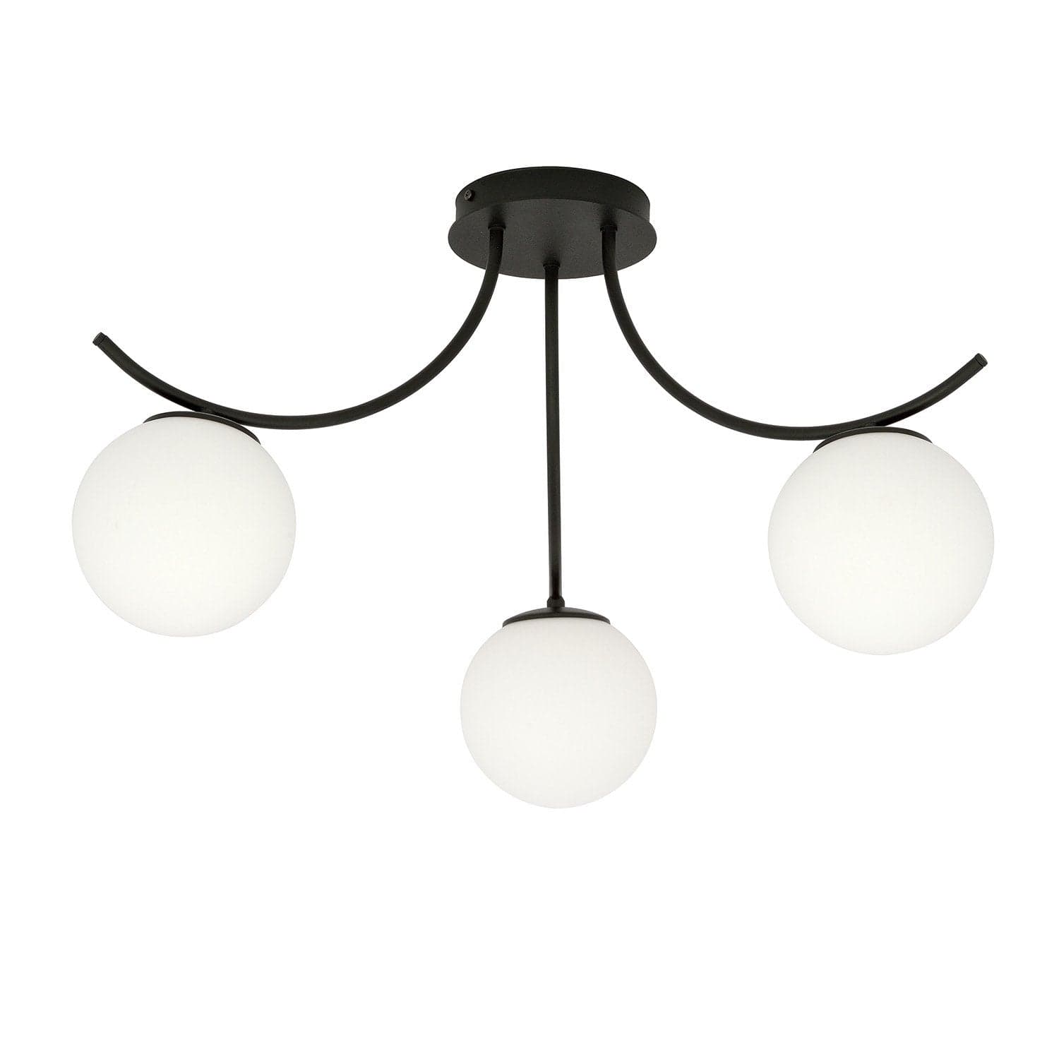 Plafoniera Moderna 3 Luci Boston In Acciaio Nero E Diffusori In Vetro Opale in Plafoniere LuceArt - Montecorvino Pugliano, commercioVirtuoso.it