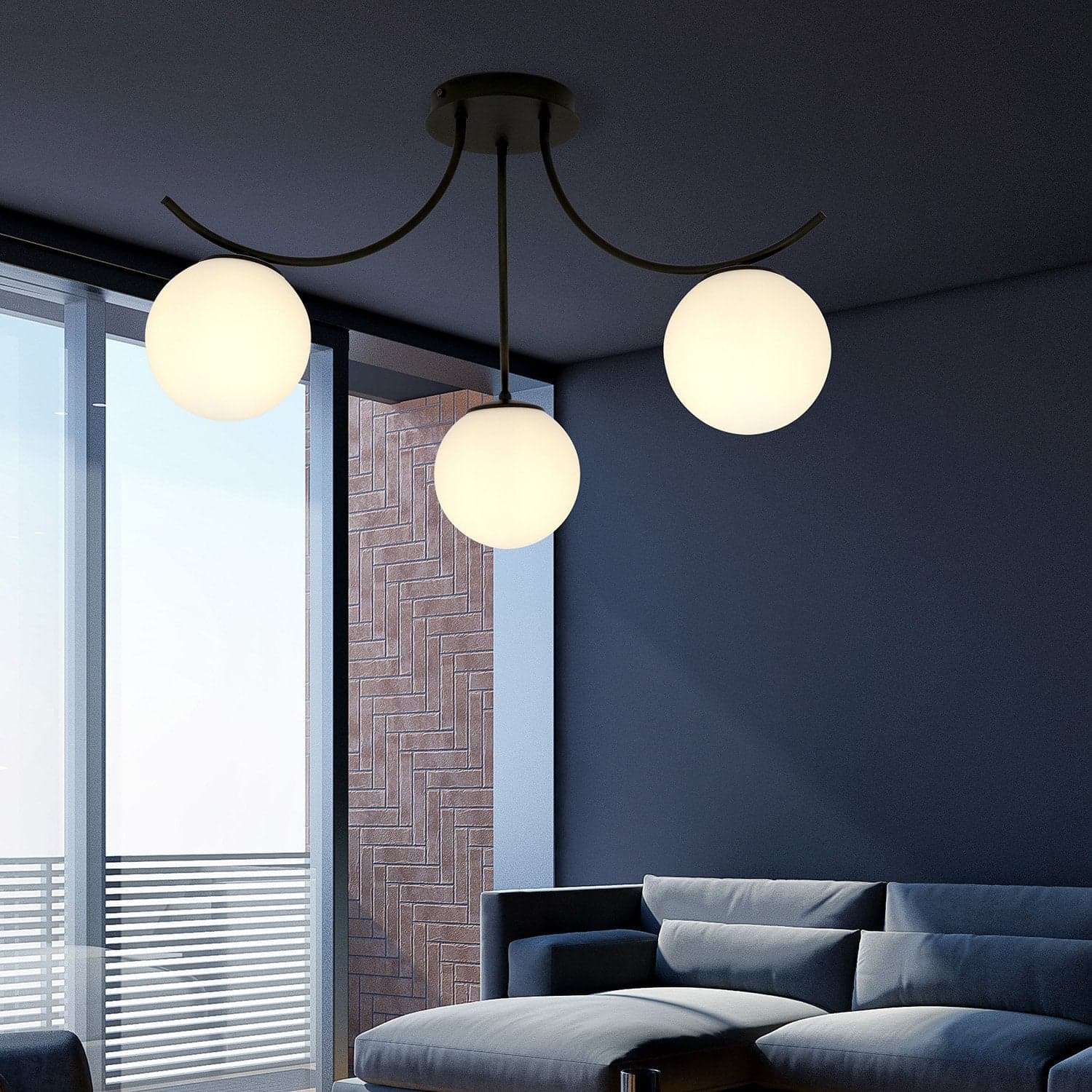 Plafoniera Moderna 3 Luci Boston In Acciaio Nero E Diffusori In Vetro Opale in Plafoniere LuceArt - Montecorvino Pugliano, commercioVirtuoso.it