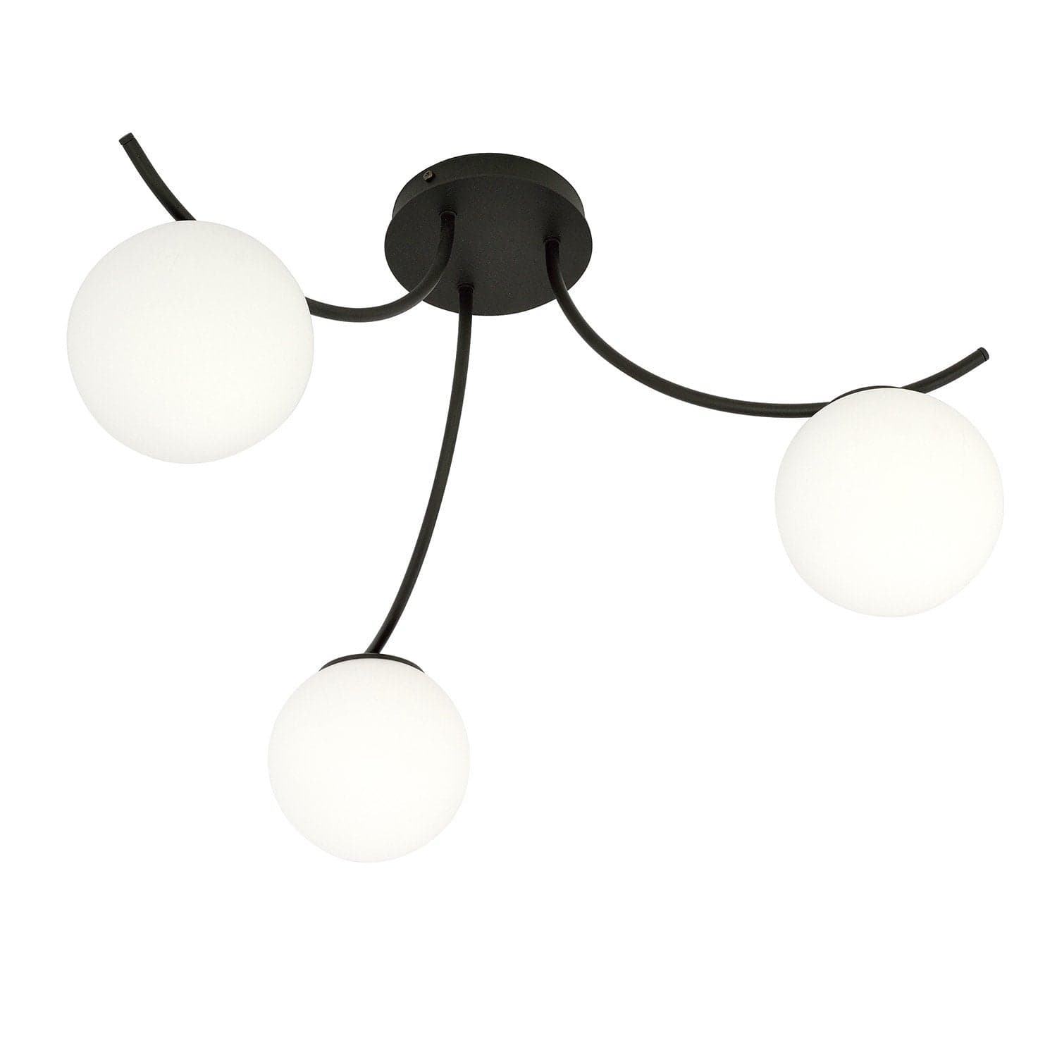 Plafoniera Moderna 3 Luci Boston In Acciaio Nero E Diffusori In Vetro Opale in Plafoniere LuceArt - Montecorvino Pugliano, commercioVirtuoso.it