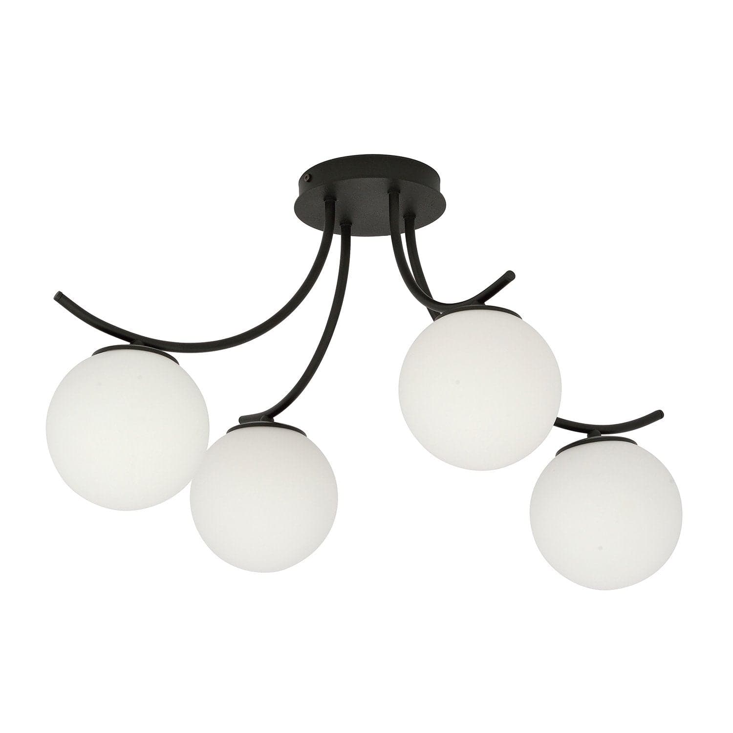 Plafoniera Moderna 4 Luci Boston In Acciaio Nero E Diffusori In Vetro Opale in Plafoniere LuceArt - Montecorvino Pugliano, commercioVirtuoso.it